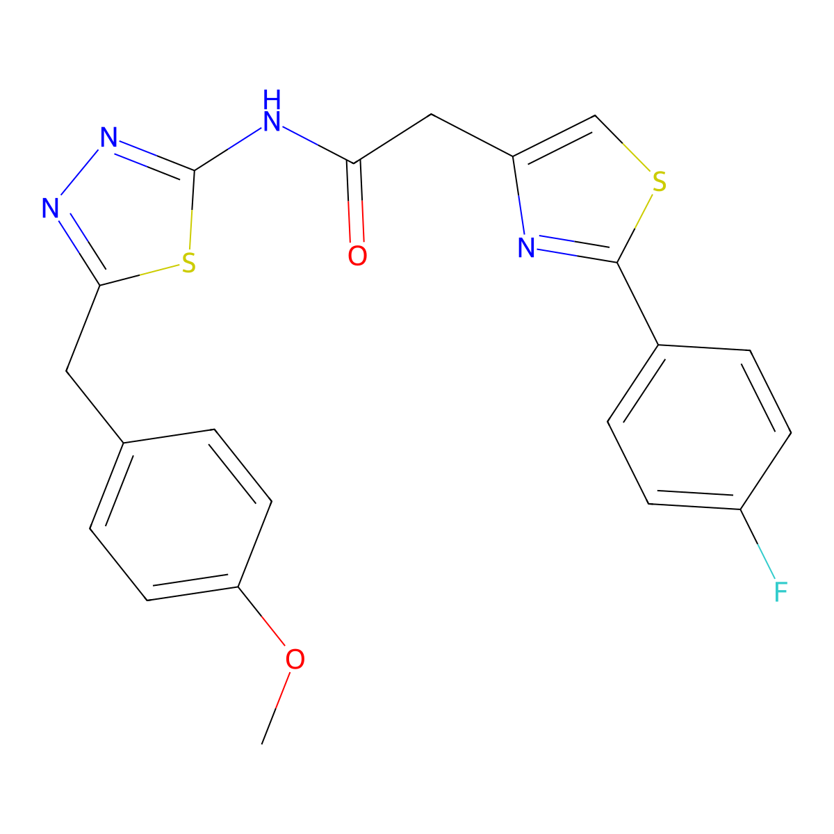 2-[2-(4-fluorophenyl)-1,3-thiazol-4-yl]-N-[(2Z)-5-(4-methoxybenzyl)-1,3,4-thiadiazol-2(3H)-ylidene]acetamide molecular structure, CAS 1219565-53-3