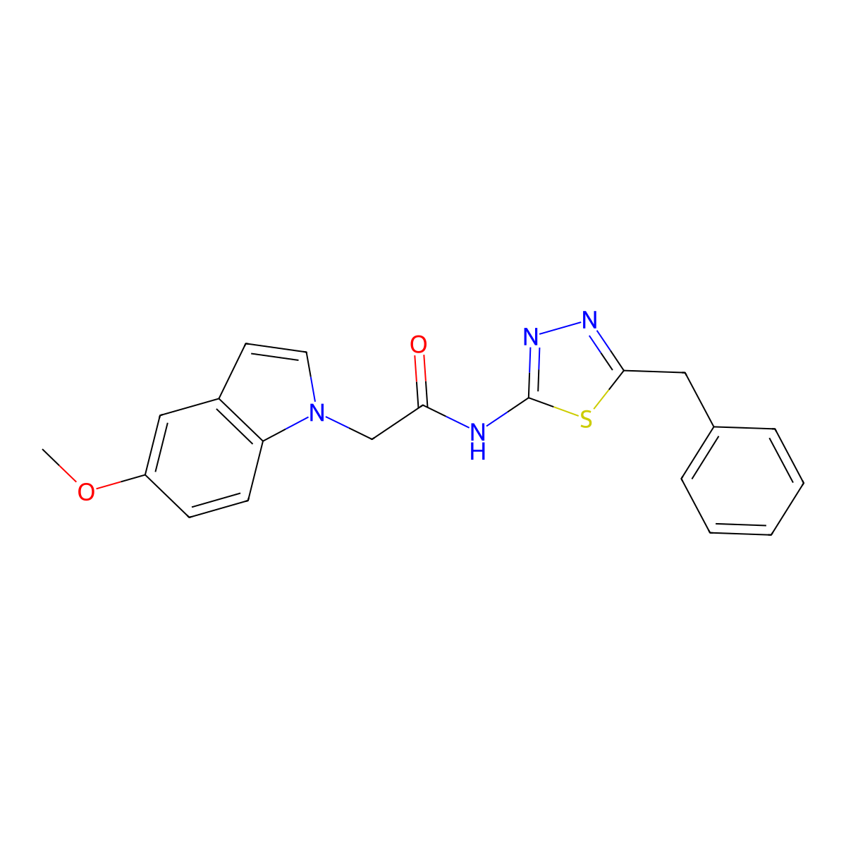 N-(5-benzyl-1,3,4-thiadiazol-2-yl)-2-(5-methoxy-1H-indol-1-yl)acetamide molecular structure, CAS 1219565-56-6
