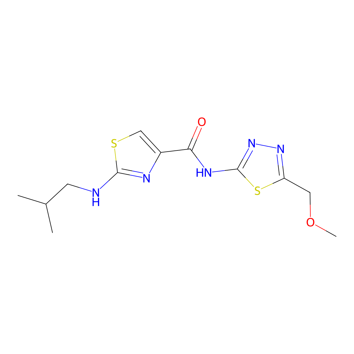 N-[(2E)-5-(methoxymethyl)-1,3,4-thiadiazol-2(3H)-ylidene]-2-[(2-methylpropyl)amino]-1,3-thiazole-4-carboxamide molecular structure, CAS 1219565-63-5