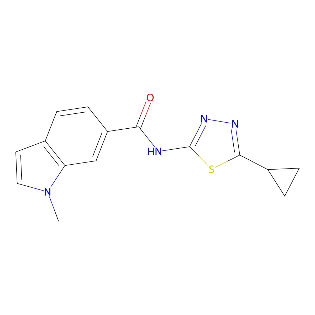 N-(5-cyclopropyl-1,3,4-thiadiazol-2-yl)-1-methyl-1H-indole-6-carboxamide molecular structure, CAS 1219565-64-6
