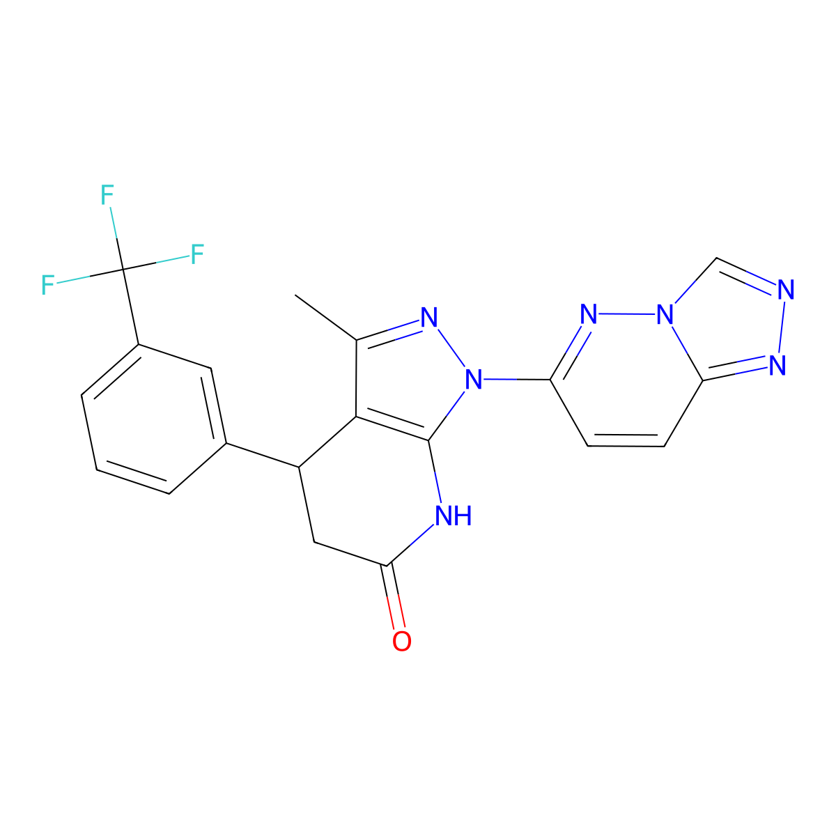 1-([1,2,4]triazolo[4,3-b]pyridazin-6-yl)-3-methyl-4-(3-(trifluoromethyl)phenyl)-4,5-dihydro-1H-pyrazolo[3,4-b]pyridin-6(7H)-one molecular structure, CAS 1219565-73-7