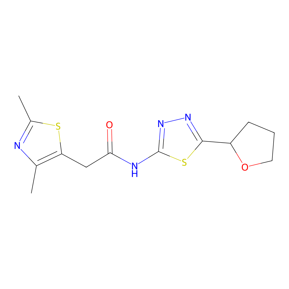 2-(2,4-dimethyl-1,3-thiazol-5-yl)-N-[(2Z)-5-(tetrahydrofuran-2-yl)-1,3,4-thiadiazol-2(3H)-ylidene]acetamide molecular structure, CAS 1219566-88-7