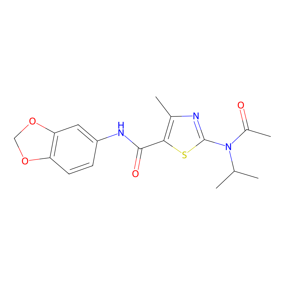 2-[acetyl(isopropyl)amino]-N-(1,3-benzodioxol-5-yl)-4-methyl-1,3-thiazole-5-carboxamide molecular structure, CAS 1219567-01-7