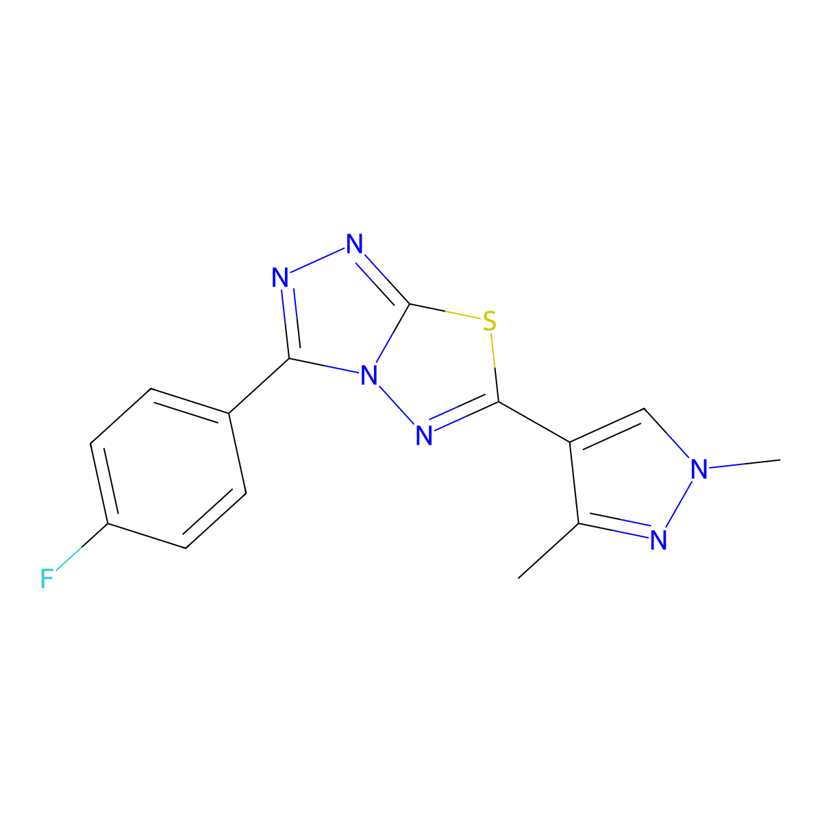 6-(1,3-dimethyl-1H-pyrazol-4-yl)-3-(4-fluorophenyl)[1,2,4]triazolo[3,4-b][1,3,4]thiadiazole molecular structure, CAS 1219567-07-3