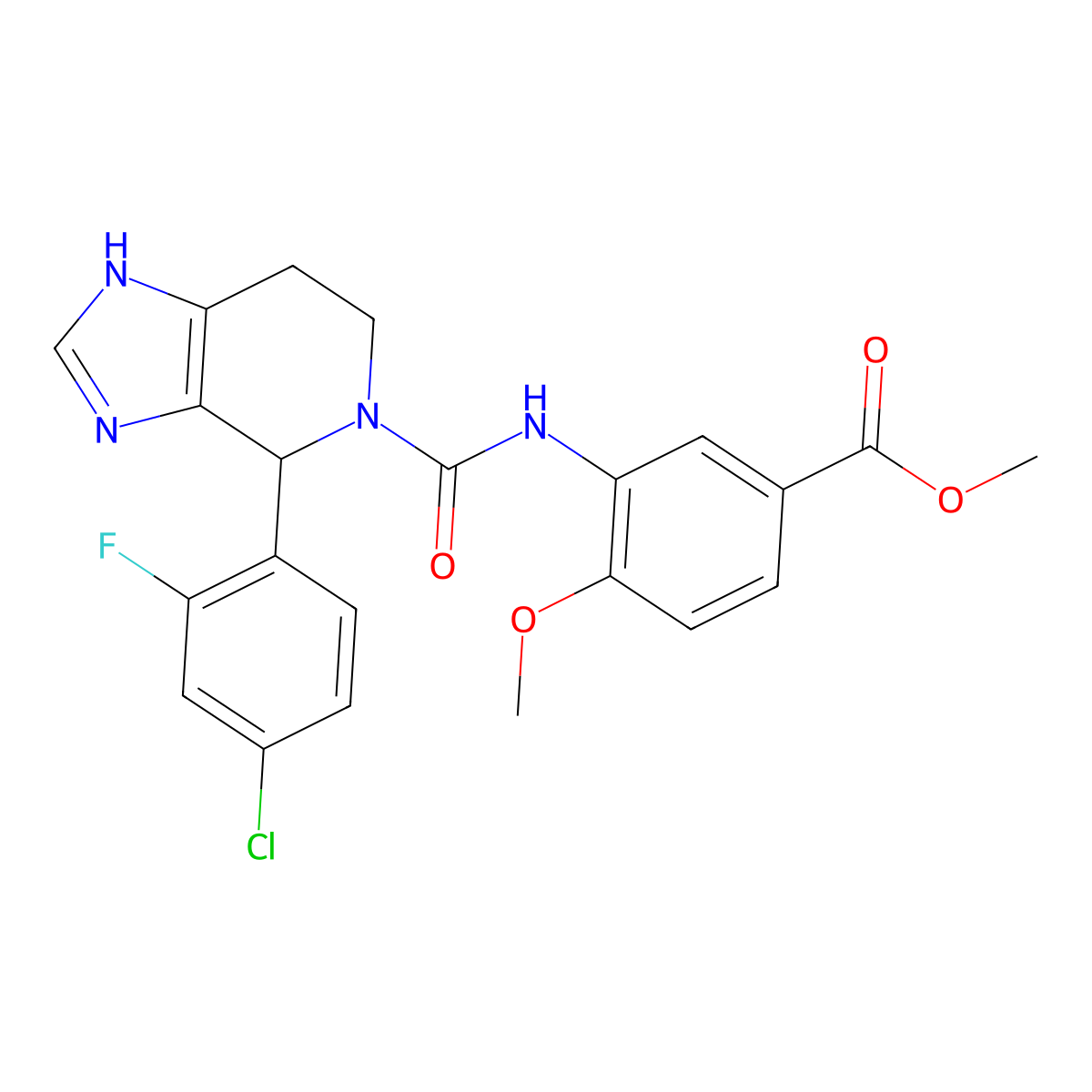 methyl 3-({[4-(4-chloro-2-fluorophenyl)-1,4,6,7-tetrahydro-5H-imidazo[4,5-c]pyridin-5-yl]carbonyl}amino)-4-methoxybenzoate molecular structure, CAS 1219567-11-9