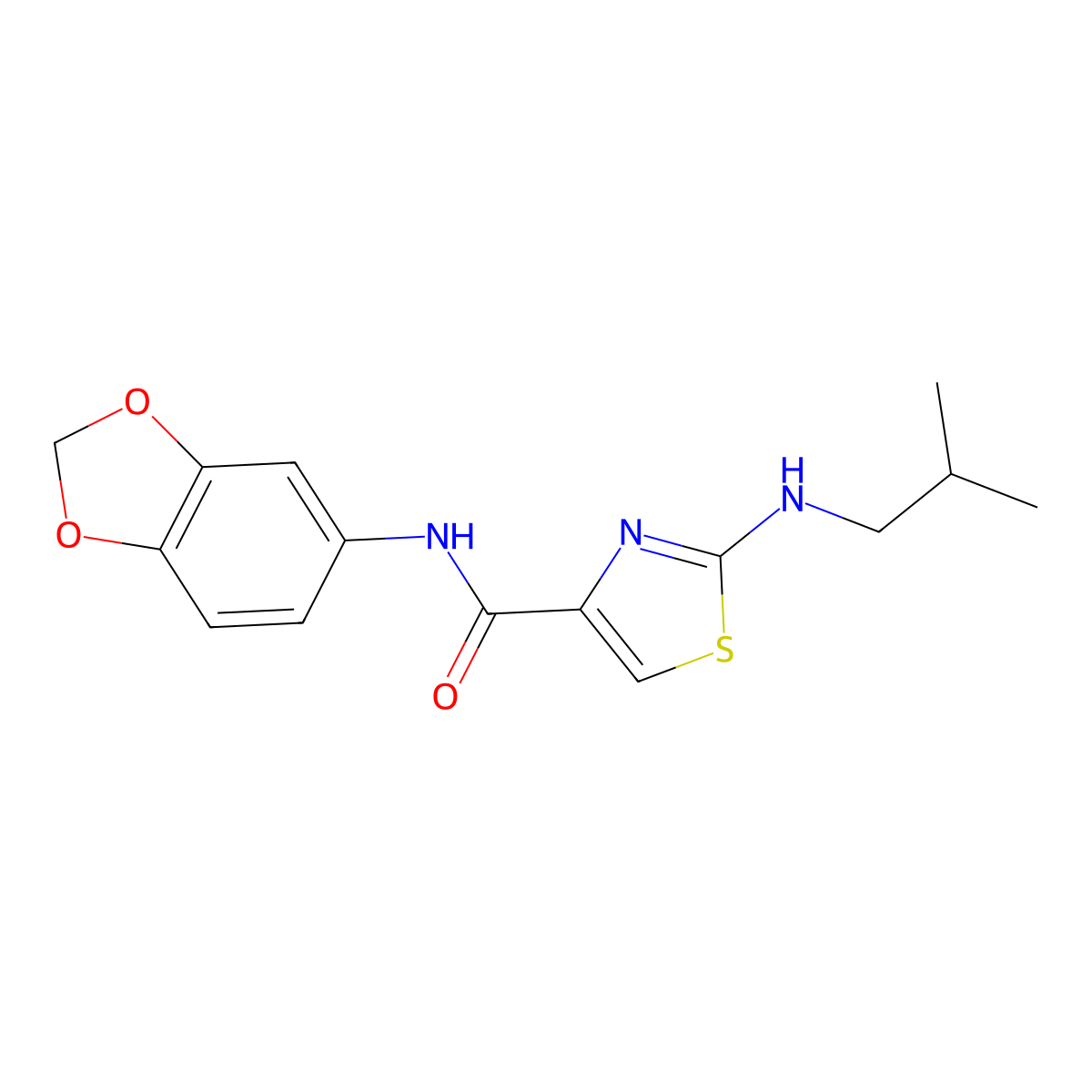 N-(1,3-benzodioxol-5-yl)-2-(isobutylamino)-1,3-thiazole-4-carboxamide molecular structure, CAS 1219567-56-2