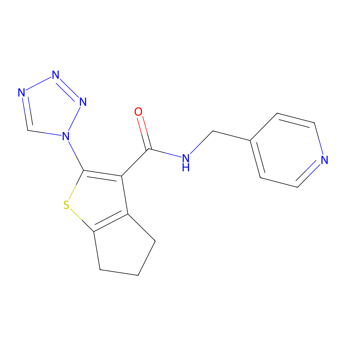 N-(pyridin-4-ylmethyl)-2-(1H-tetrazol-1-yl)-5,6-dihydro-4H-cyclopenta[b]thiophene-3-carboxamide molecular structure, CAS 1219567-83-5