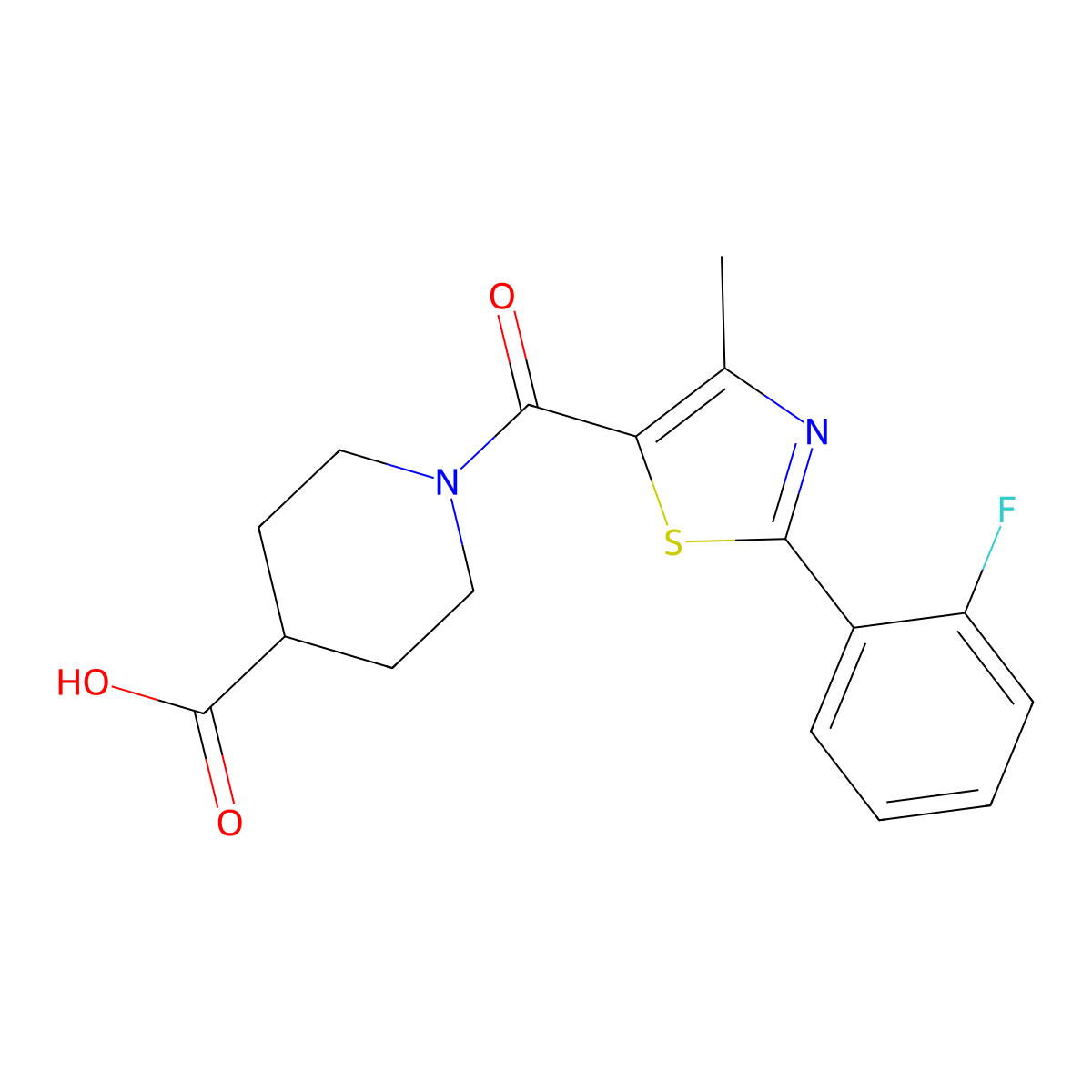 1-{[2-(2-Fluorophenyl)-4-methyl-1,3-thiazol-5-yl]carbonyl}piperidine-4-carboxylic acid molecular structure, CAS 1219567-90-4