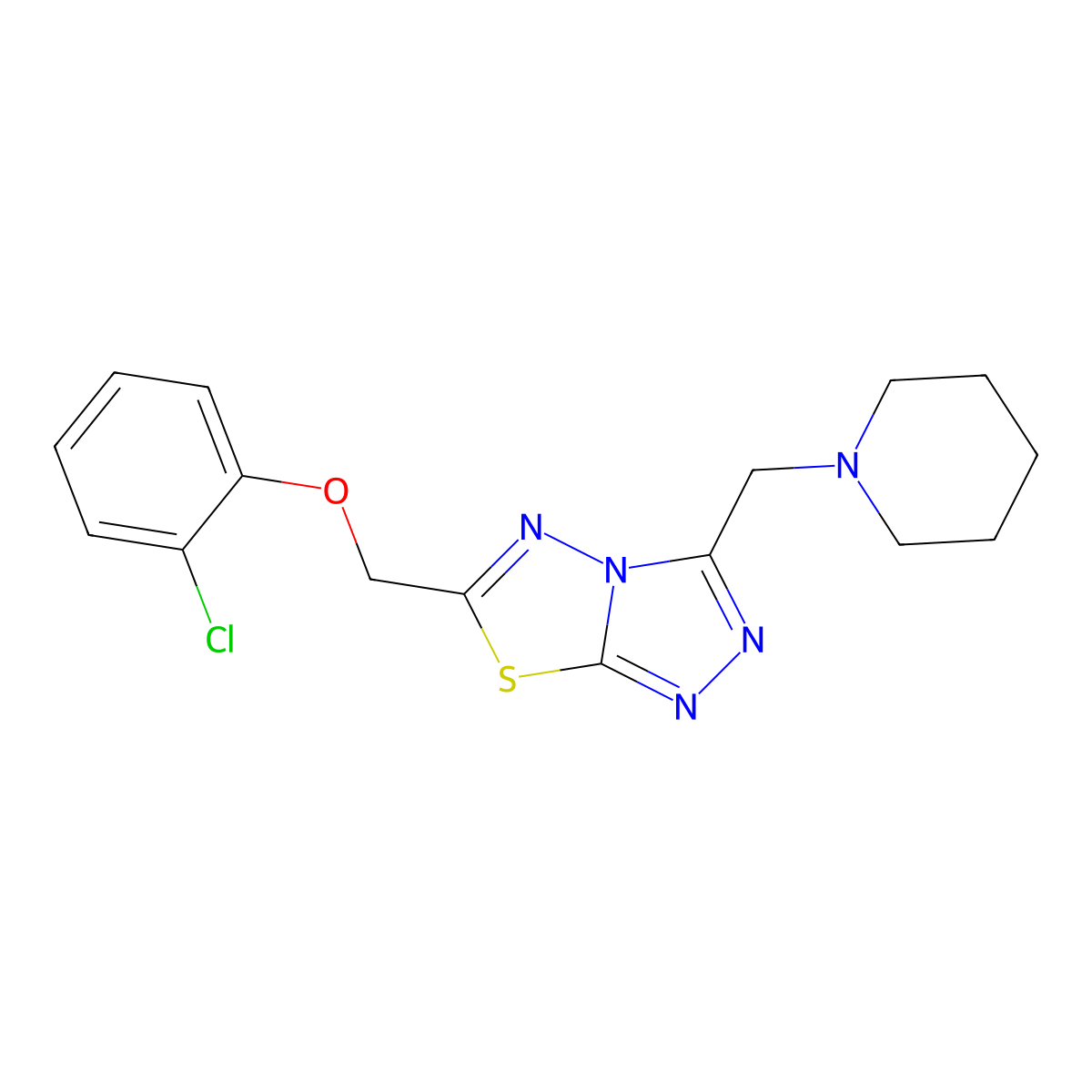 6-[(2-Chlorophenoxy)methyl]-3-(1-piperidinylmethyl)[1,2,4]triazolo[3,4-b][1,3,4]thiadiazole molecular structure, CAS 1219568-06-5