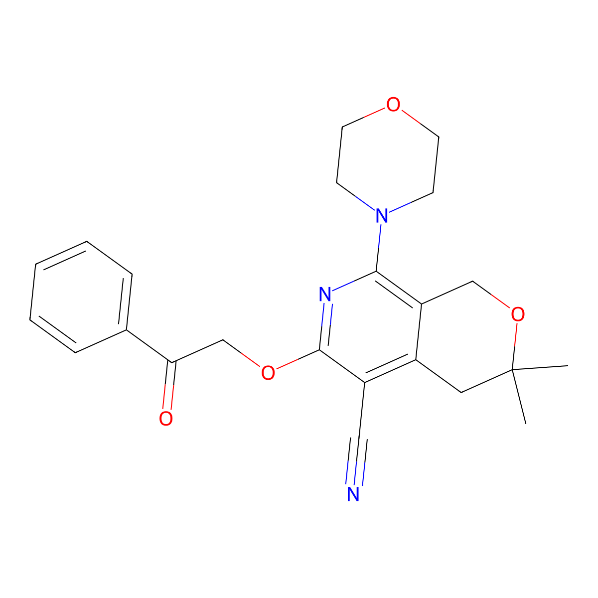 3,3-dimethyl-8-(morpholin-4-yl)-6-(2-oxo-2-phenylethoxy)-3,4-dihydro-1H-pyrano[3,4-c]pyridine-5-carbonitrile molecular structure, CAS 1219568-17-8