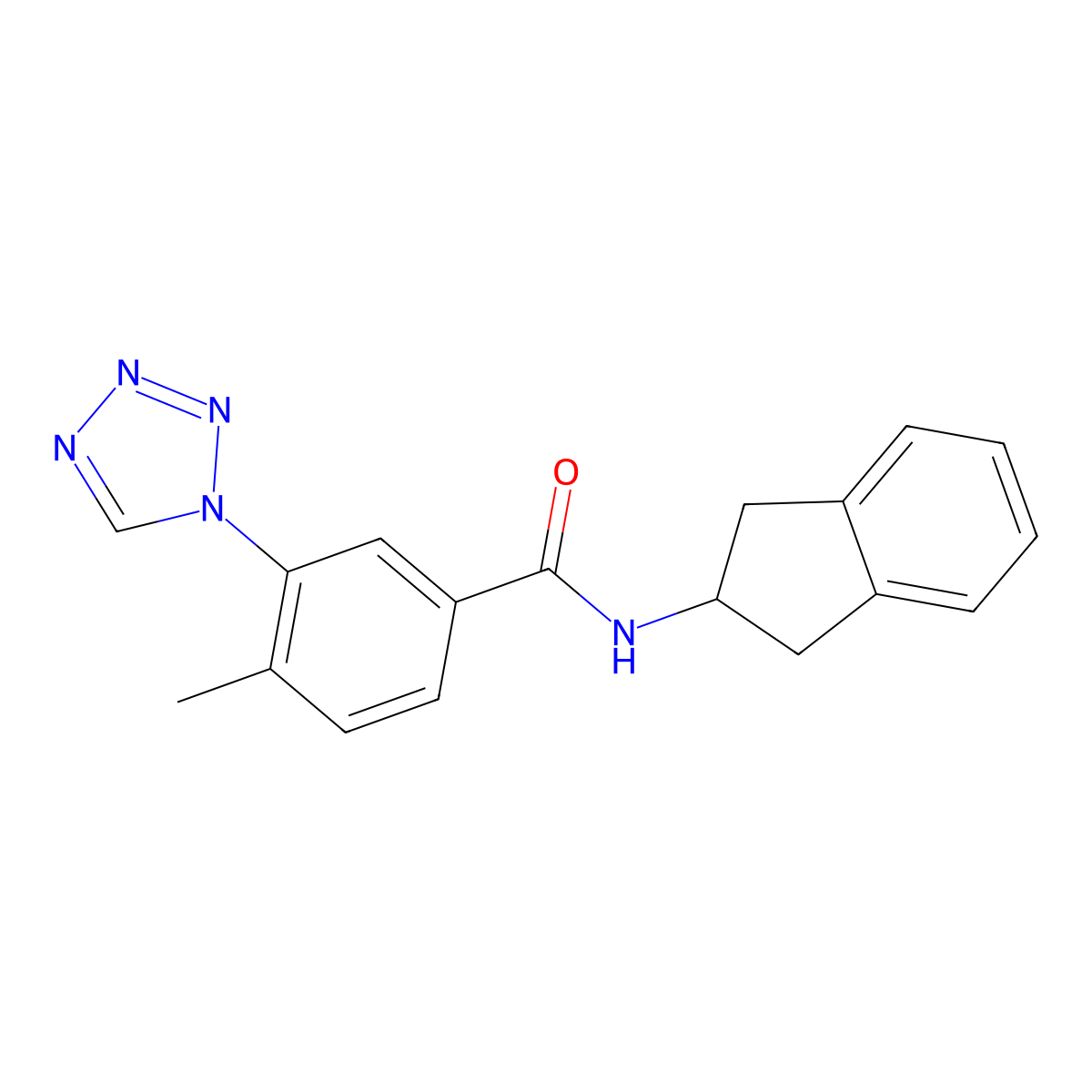 N-(2,3-dihydro-1H-inden-2-yl)-4-methyl-3-(1H-tetrazol-1-yl)benzamide molecular structure, CAS 1219568-72-5