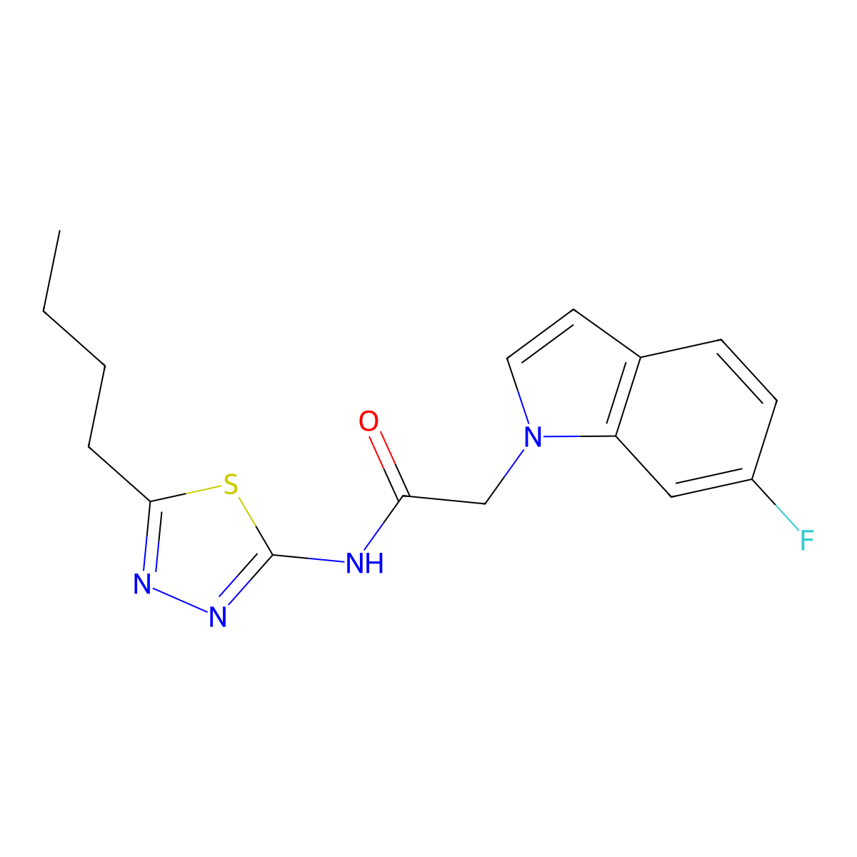 N-(5-butyl-1,3,4-thiadiazol-2-yl)-2-(6-fluoro-1H-indol-1-yl)acetamide molecular structure, CAS 1219568-74-7