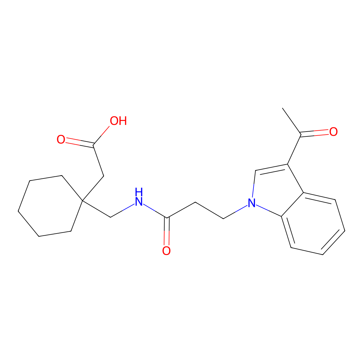 [1-({[3-(3-acetyl-1H-indol-1-yl)propanoyl]amino}methyl)cyclohexyl]acetic acid molecular structure, CAS 1219568-88-3