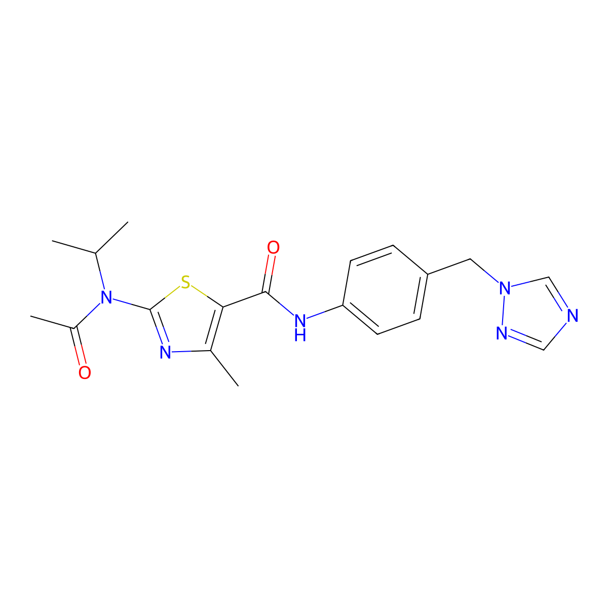 2-[acetyl(propan-2-yl)amino]-4-methyl-N-[4-(1H-1,2,4-triazol-1-ylmethyl)phenyl]-1,3-thiazole-5-carboxamide molecular structure, CAS 1219569-05-7