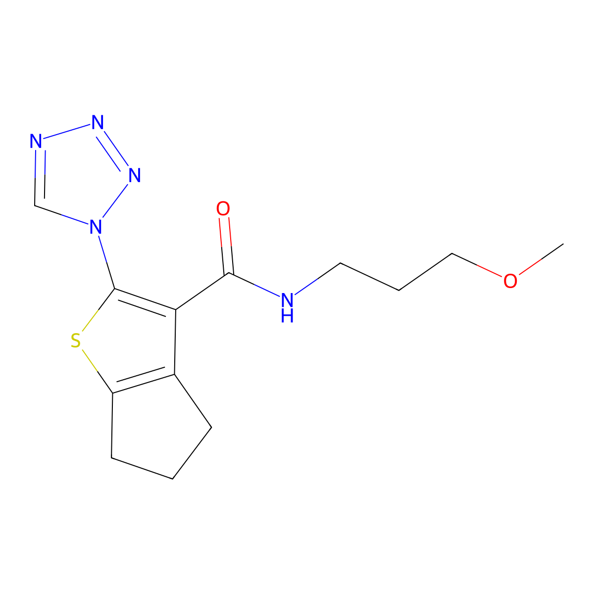 N-(3-methoxypropyl)-2-(1H-tetrazol-1-yl)-5,6-dihydro-4H-cyclopenta[b]thiophene-3-carboxamide molecular structure, CAS 1219569-25-1