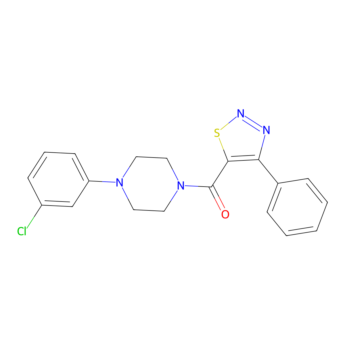 [4-(3-Chlorophenyl)piperazin-1-yl](4-phenyl-1,2,3-thiadiazol-5-yl)methanone molecular structure, CAS 1219569-51-3