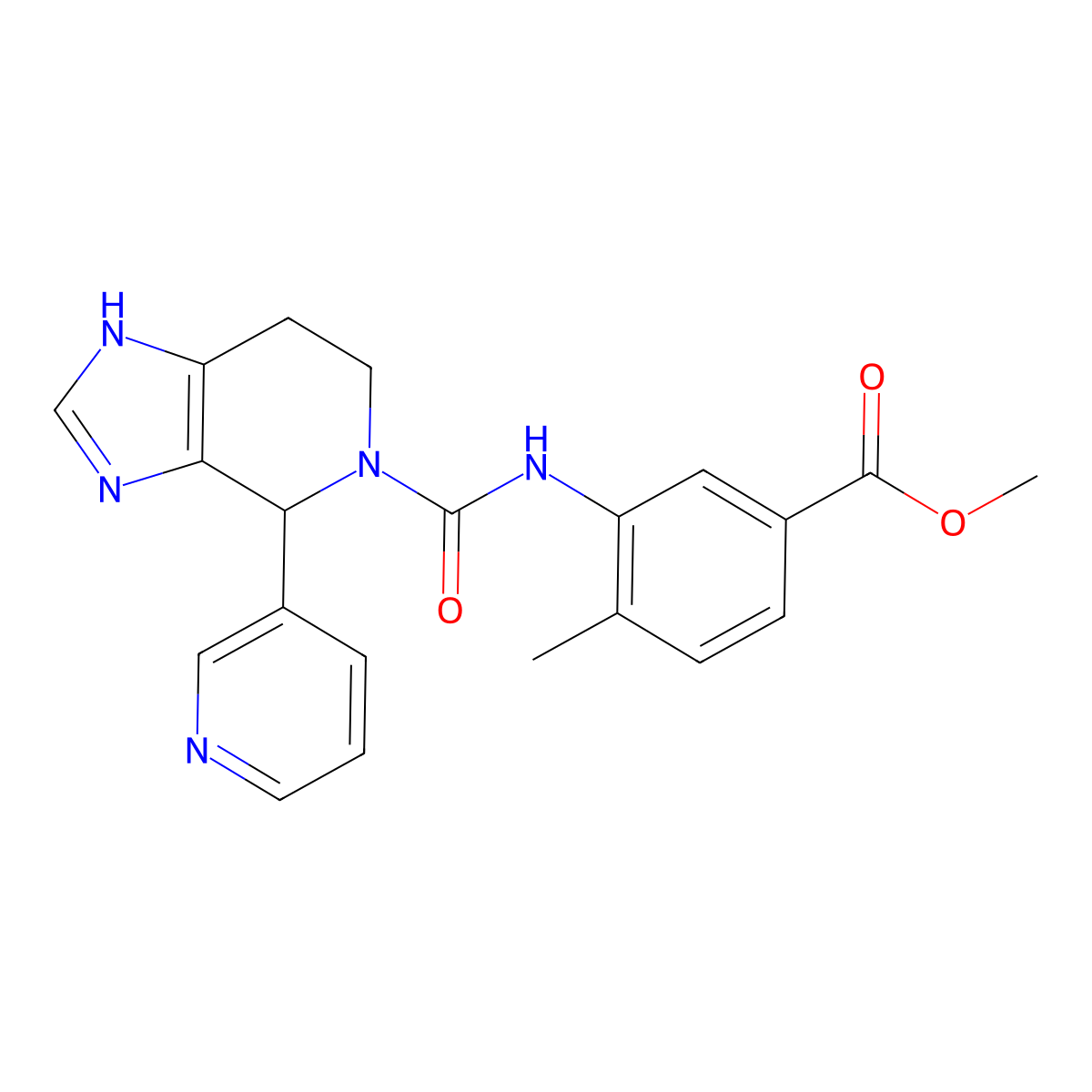 methyl 4-methyl-3-({[4-(pyridin-3-yl)-1,4,6,7-tetrahydro-5H-imidazo[4,5-c]pyridin-5-yl]carbonyl}amino)benzoate molecular structure, CAS 1219569-77-3