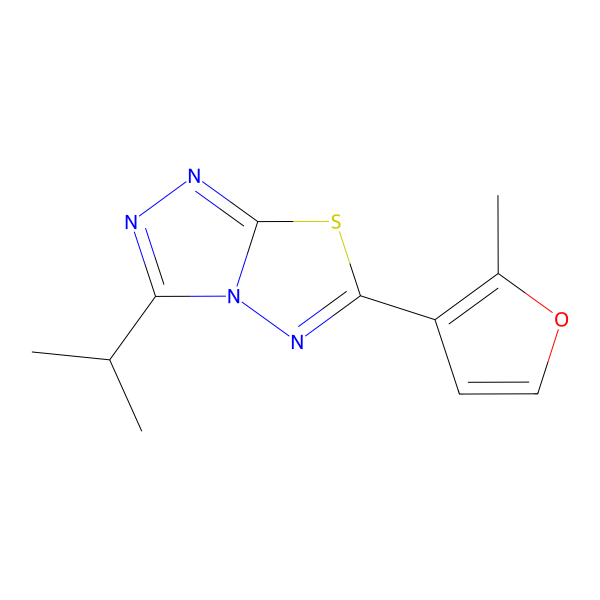 3-Isopropyl-6-(2-methylfuran-3-yl)-[1,2,4]triazolo[3,4-b][1,3,4]thiadiazole molecular structure, CAS 1219569-82-0