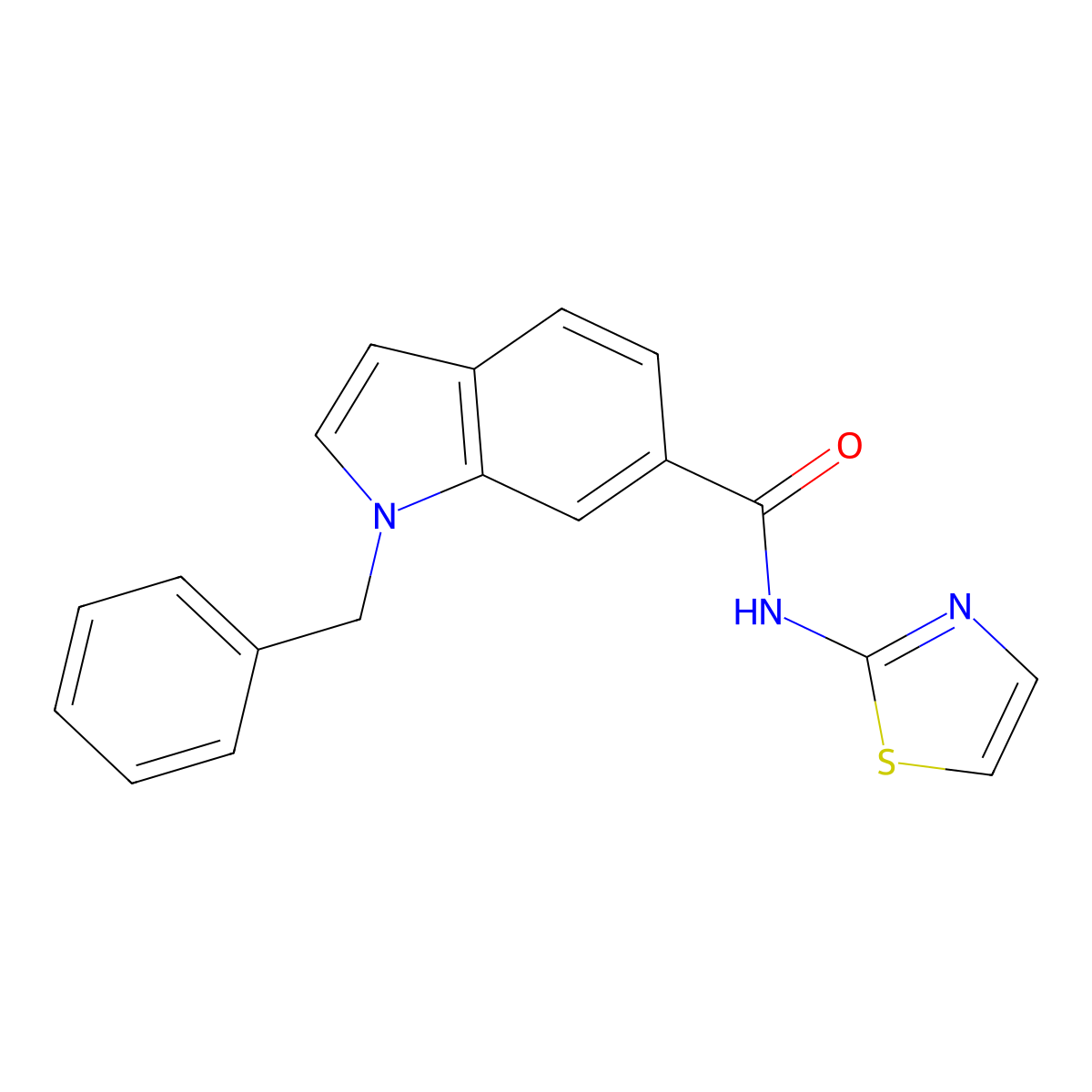 1-benzyl-N-(1,3-thiazol-2-yl)-1H-indole-6-carboxamide molecular structure, CAS 1219569-86-4