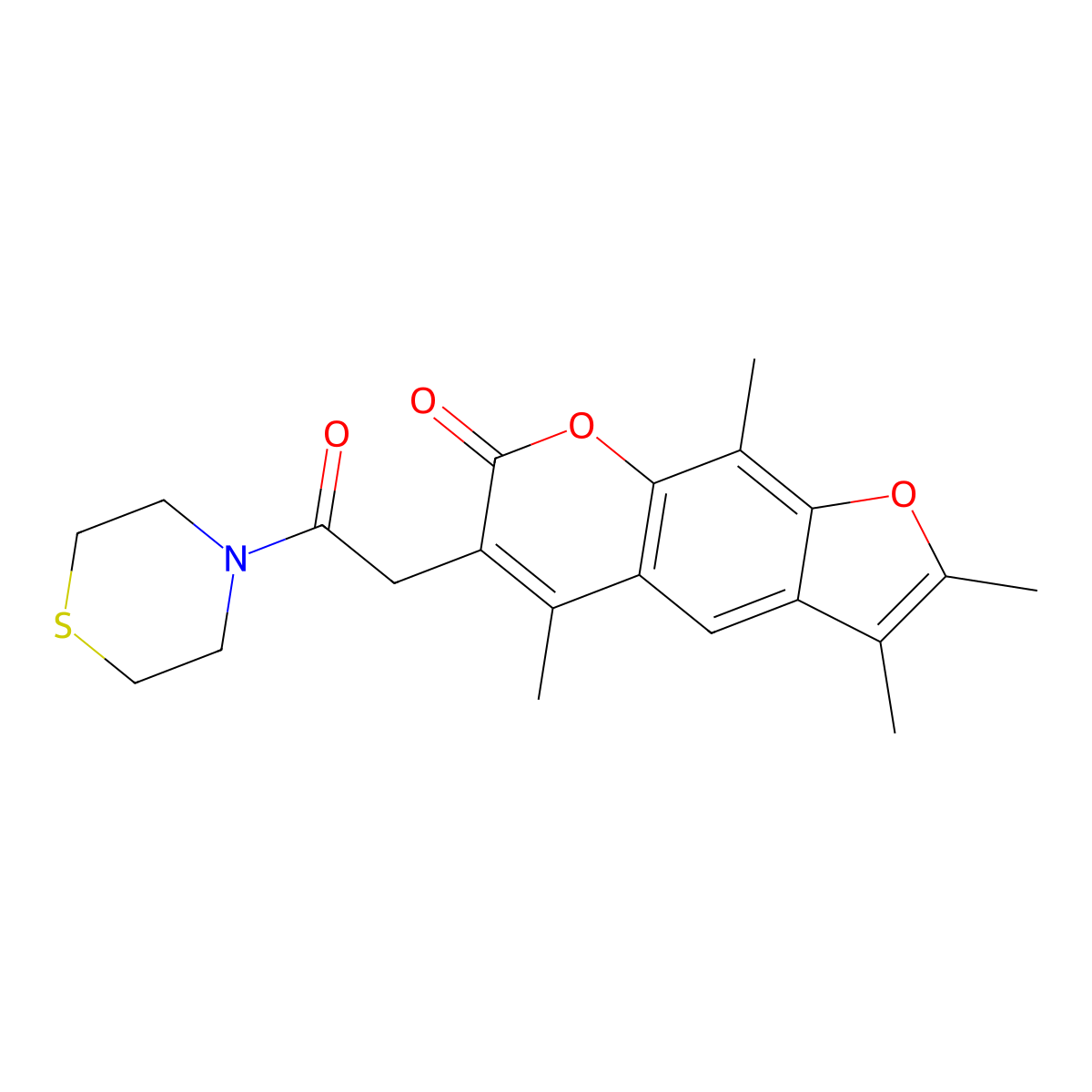 2,3,5,9-tetramethyl-6-[2-oxo-2-(4-thiomorpholinyl)ethyl]-7H-furo[3,2-g]chromen-7-one molecular structure, CAS 1219569-88-6