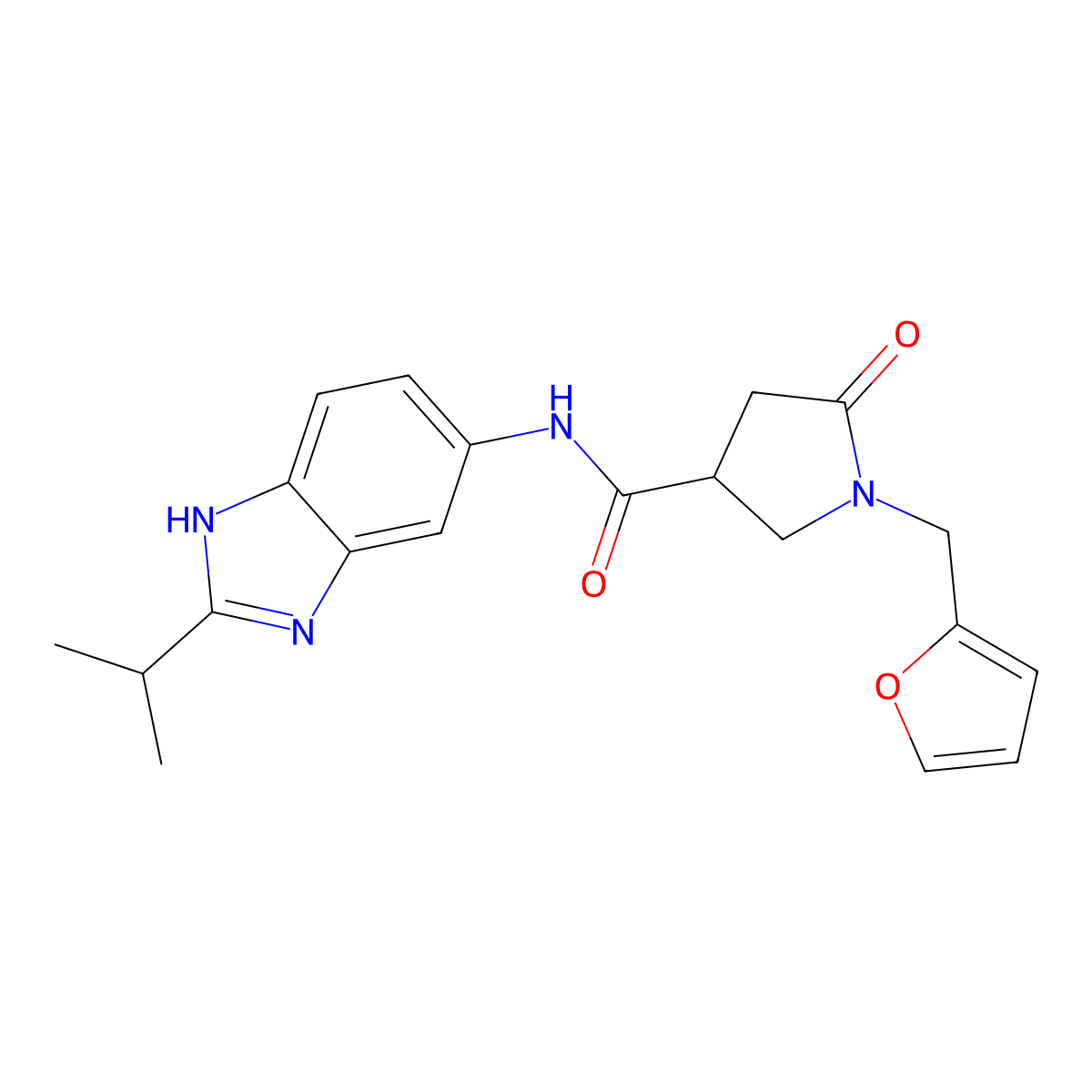 1-(furan-2-ylmethyl)-5-oxo-N-[2-(propan-2-yl)-1H-benzimidazol-5-yl]pyrrolidine-3-carboxamide molecular structure, CAS 1219569-99-9