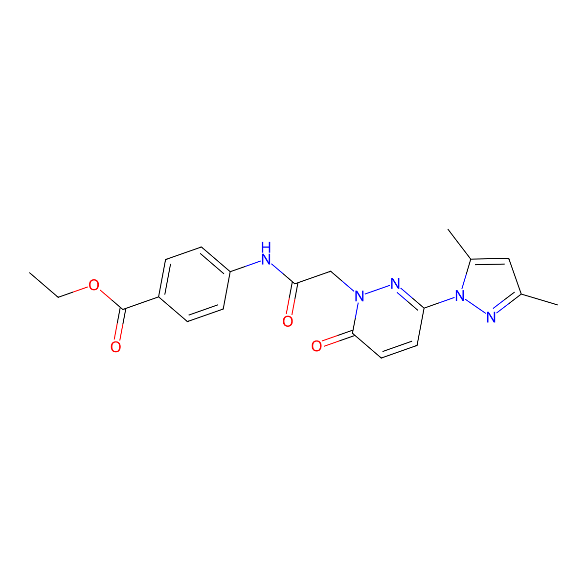 ethyl 4-(2-(3-(3,5-dimethyl-1H-pyrazol-1-yl)-6-oxopyridazin-1(6H)-yl)acetamido)benzoate molecular structure, CAS 1219570-19-0