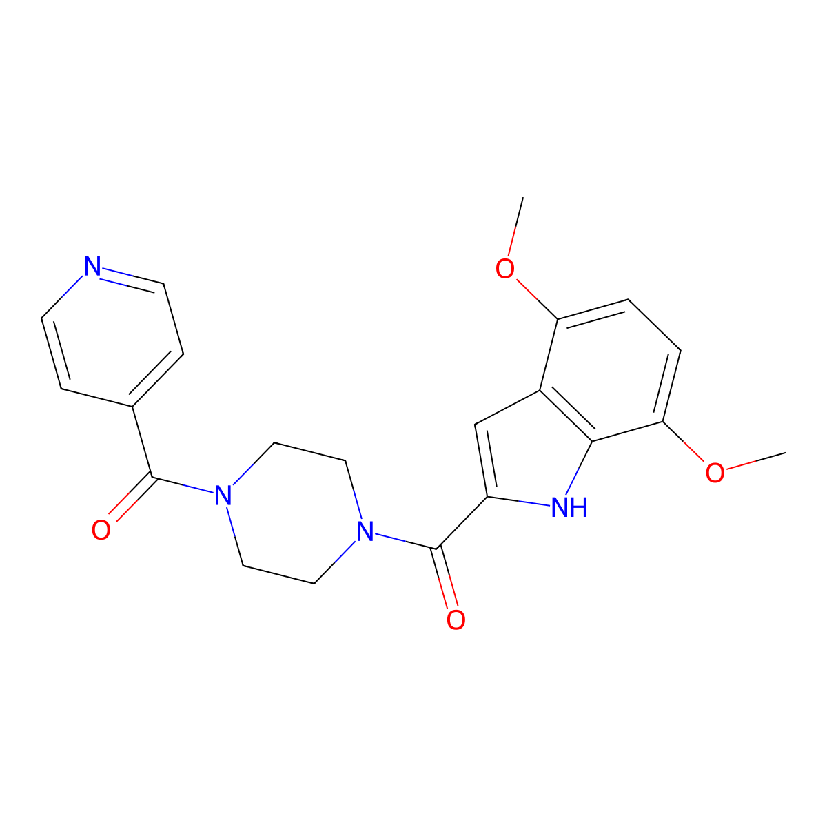 (4,7-dimethoxy-1H-indol-2-yl)[4-(pyridin-4-ylcarbonyl)piperazin-1-yl]methanone molecular structure, CAS 1219570-56-5