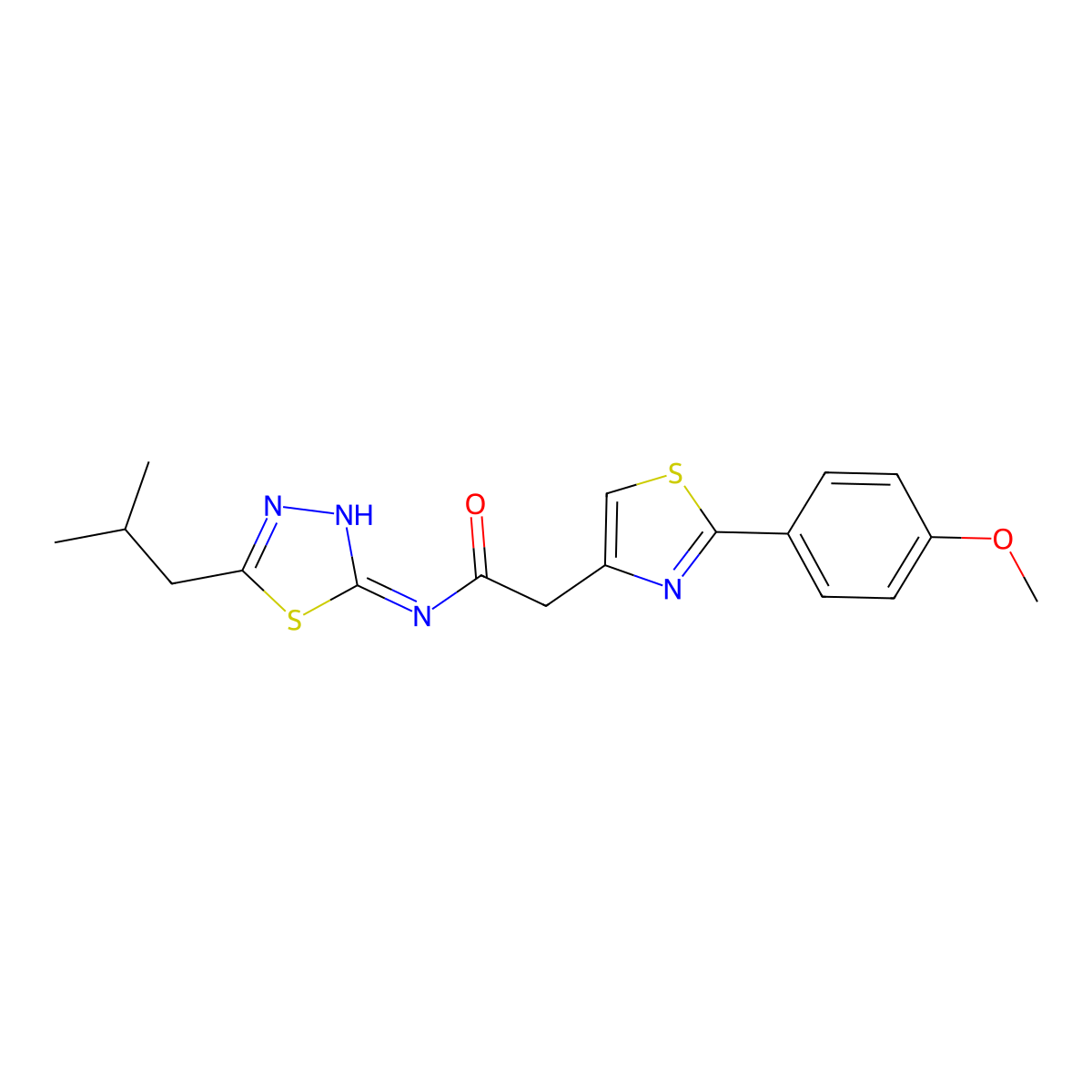 2-[2-(4-methoxyphenyl)-1,3-thiazol-4-yl]-N-[(2E)-5-(2-methylpropyl)-1,3,4-thiadiazol-2(3H)-ylidene]acetamide molecular structure, CAS 1219570-82-7