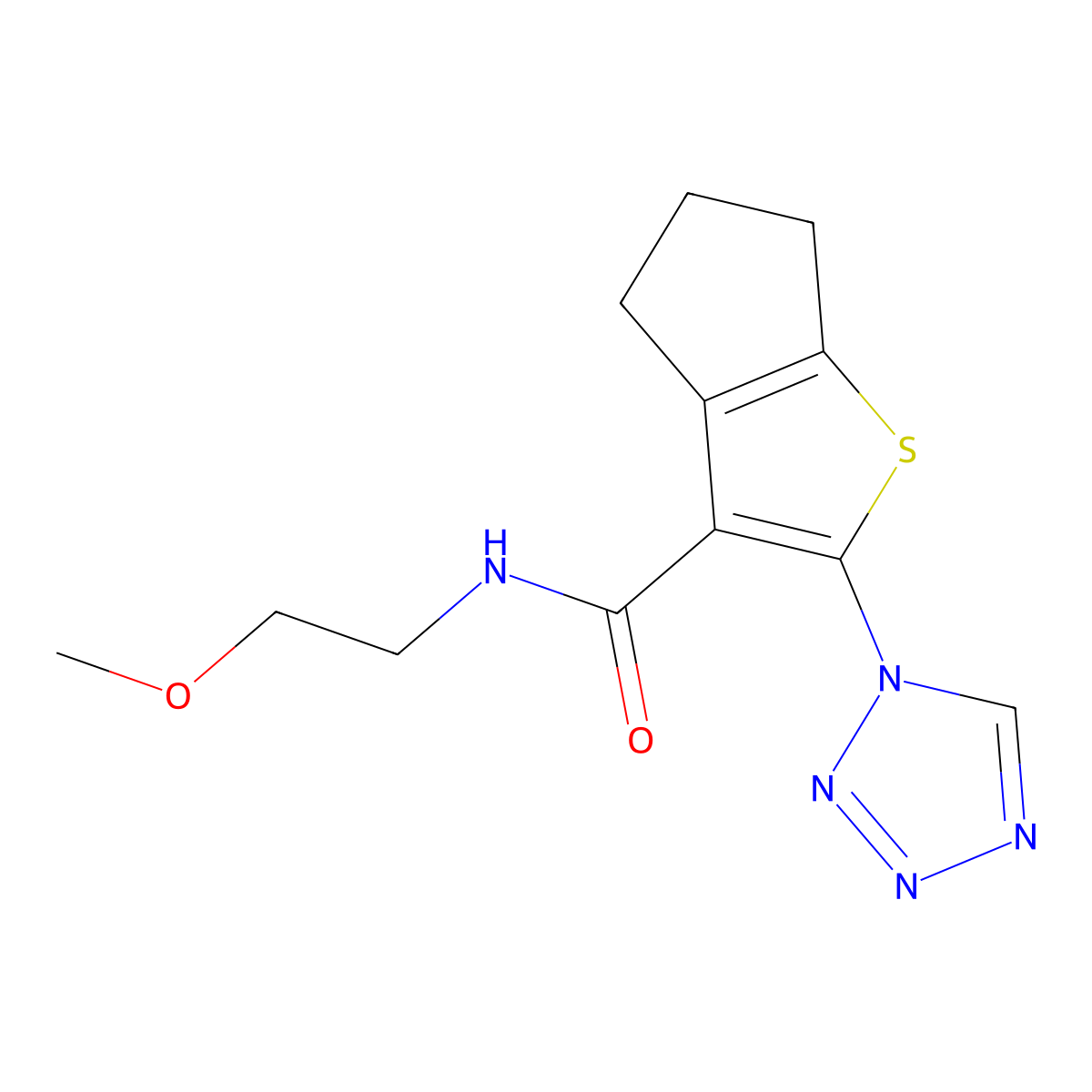 N-(2-methoxyethyl)-2-(1H-tetrazol-1-yl)-5,6-dihydro-4H-cyclopenta[b]thiophene-3-carboxamide molecular structure, CAS 1219570-83-8