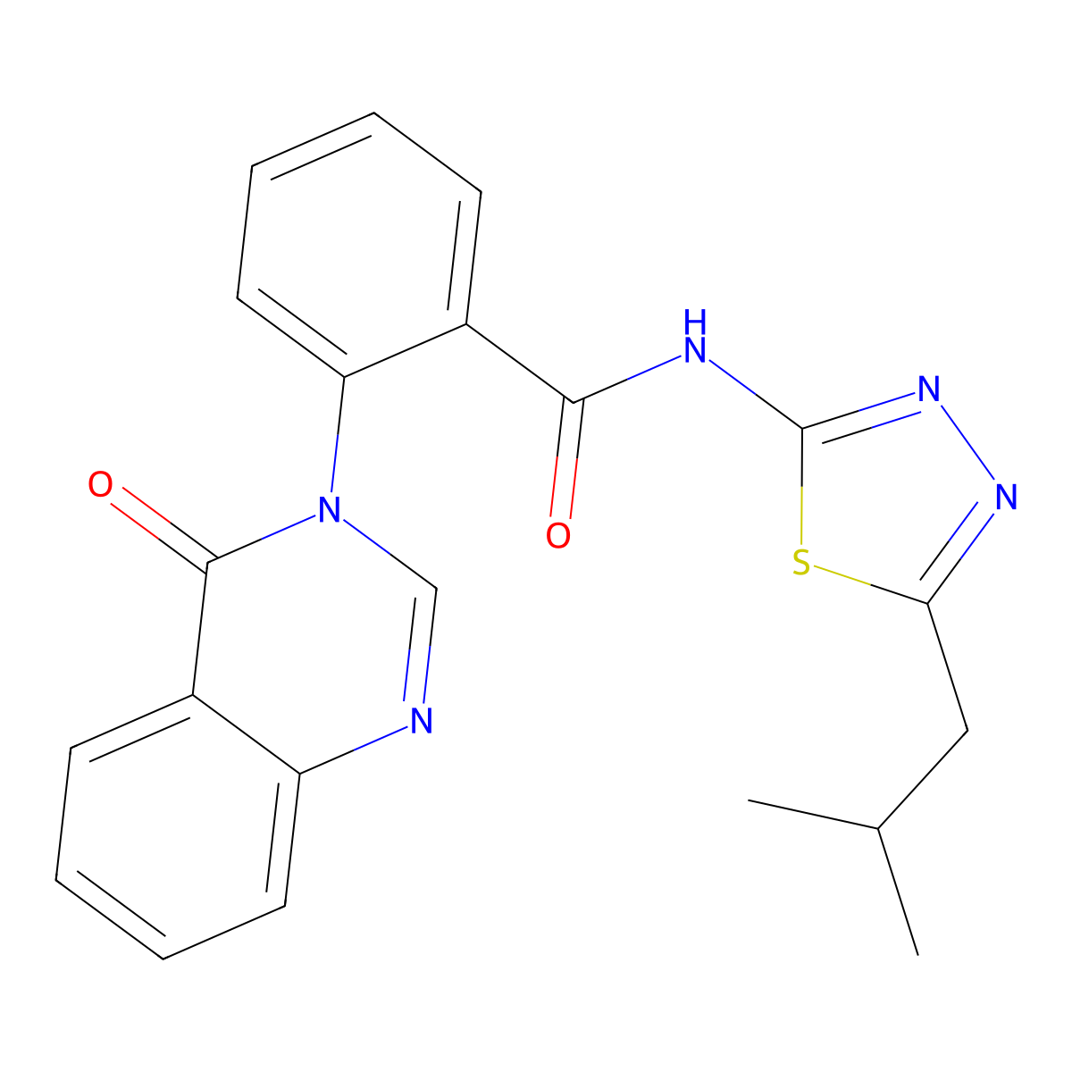 N-[(2Z)-5-(2-methylpropyl)-1,3,4-thiadiazol-2(3H)-ylidene]-2-(4-oxoquinazolin-3(4H)-yl)benzamide molecular structure, CAS 1219570-99-6
