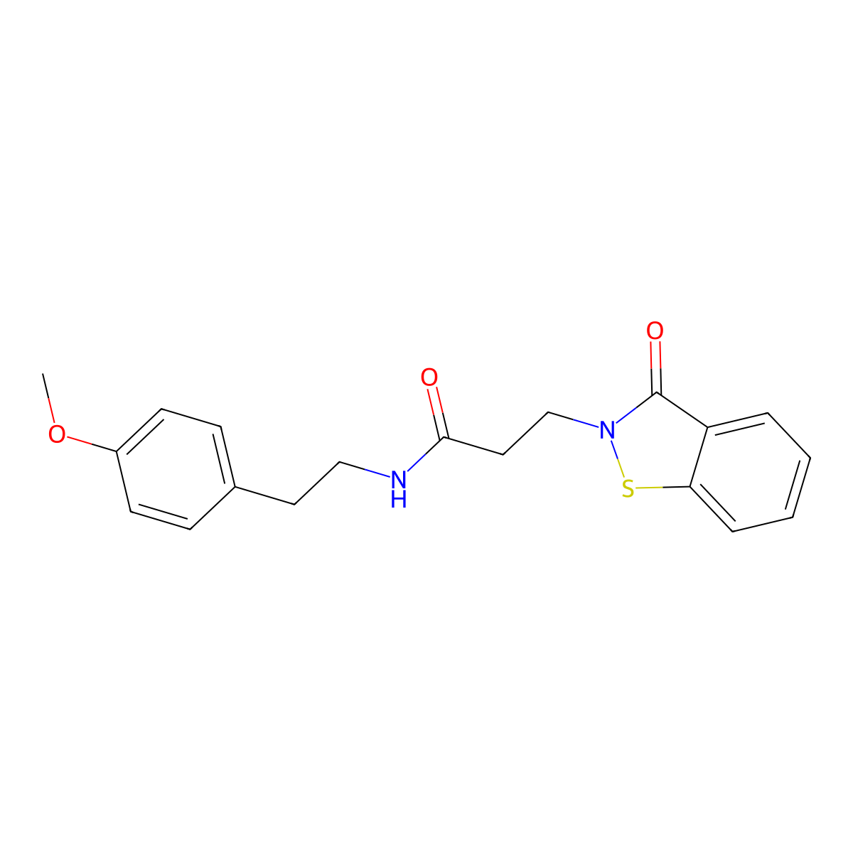 N-(4-methoxyphenethyl)-3-[3-oxo-1,2-benzisothiazol-2(3H)-yl]propanamide molecular structure, CAS 1219571-11-5