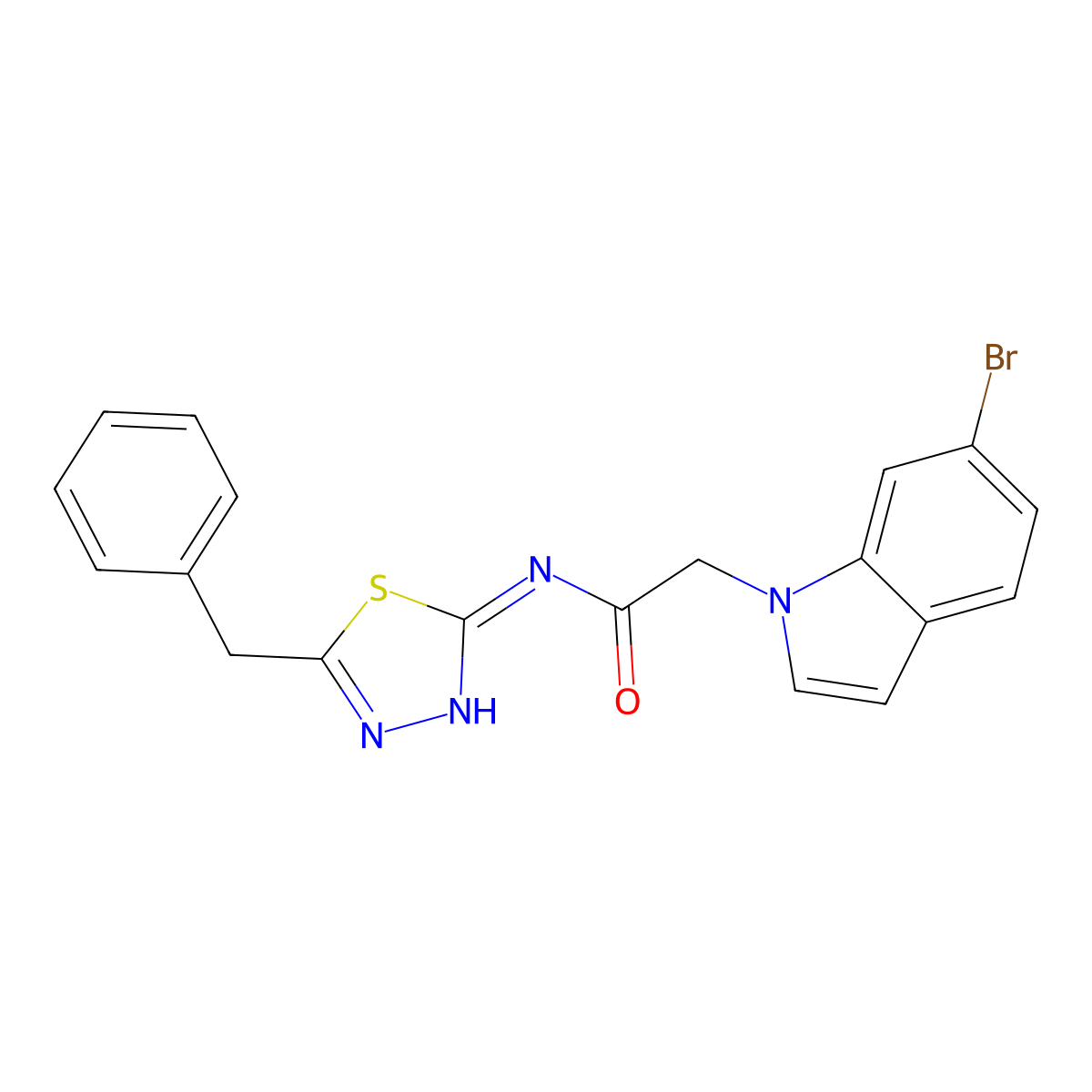 N-(5-benzyl-1,3,4-thiadiazol-2-yl)-2-(6-bromo-1H-indol-1-yl)acetamide molecular structure, CAS 1219571-42-2
