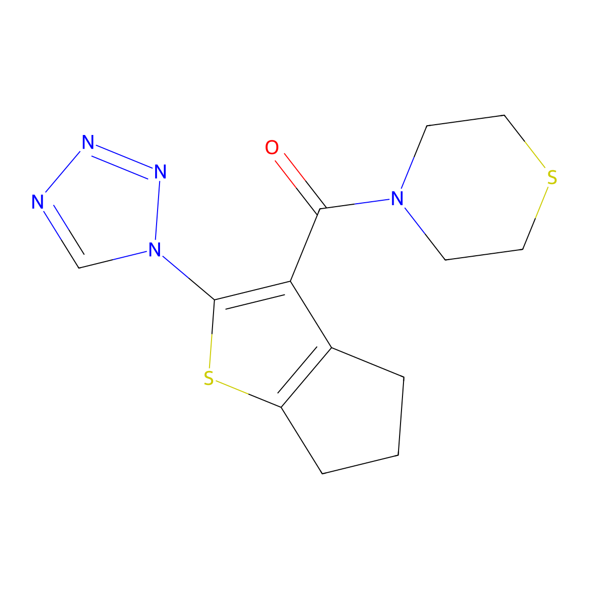 [2-(1H-tetrazol-1-yl)-5,6-dihydro-4H-cyclopenta[b]thiophen-3-yl](thiomorpholin-4-yl)methanone molecular structure, CAS 1219571-55-7