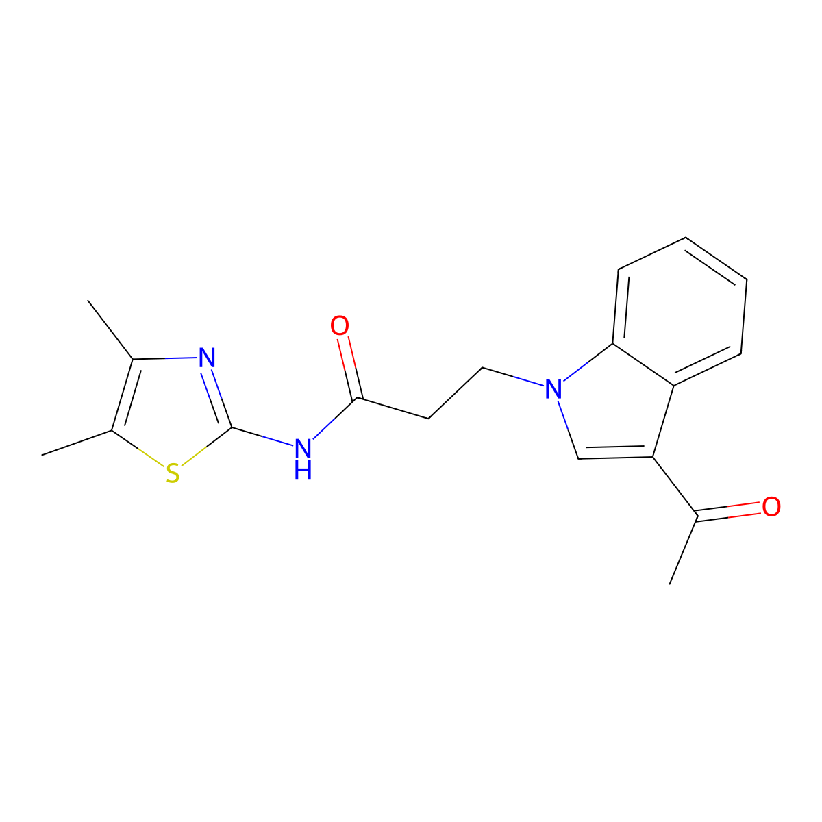 3-(3-acetyl-1H-indol-1-yl)-N-[(2E)-4,5-dimethyl-1,3-thiazol-2(3H)-ylidene]propanamide molecular structure, CAS 1219571-59-1
