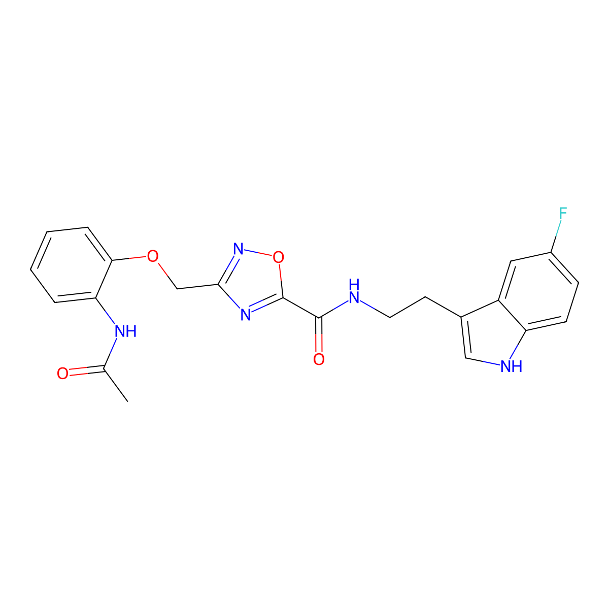 3-[[2-(Acetylamino)phenoxy]methyl]-N-[2-(5-fluoro-1H-indol-3-yl)ethyl]-1,2,4-oxadiazole-5-carboxamide molecular structure, CAS 1219571-84-2