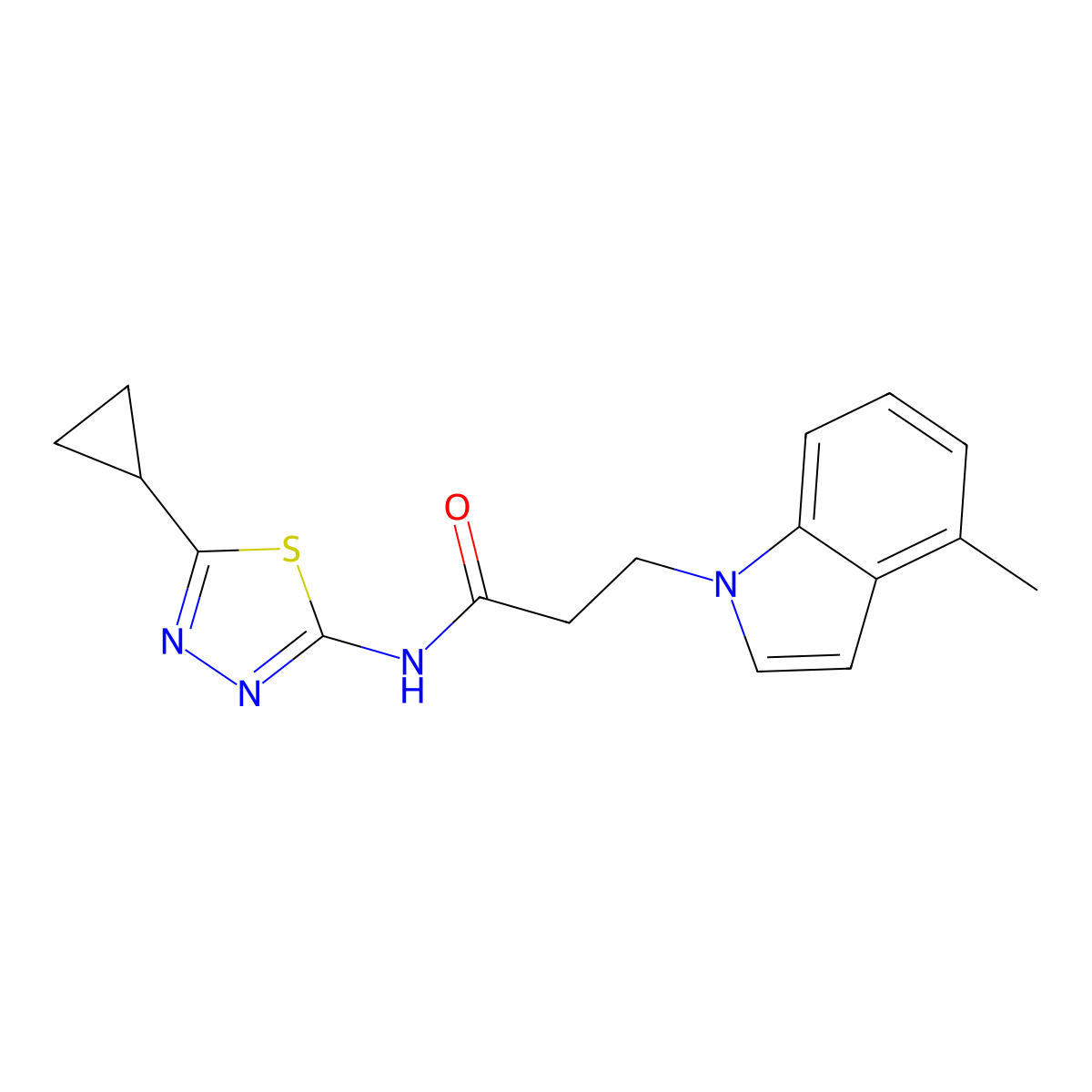 N-(5-cyclopropyl-1,3,4-thiadiazol-2-yl)-3-(4-methyl-1H-indol-1-yl)propanamide molecular structure, CAS 1219572-42-5