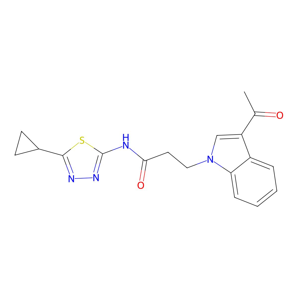 3-(3-acetyl-1H-indol-1-yl)-N-(5-cyclopropyl-1,3,4-thiadiazol-2-yl)propanamide molecular structure, CAS 1219572-45-8