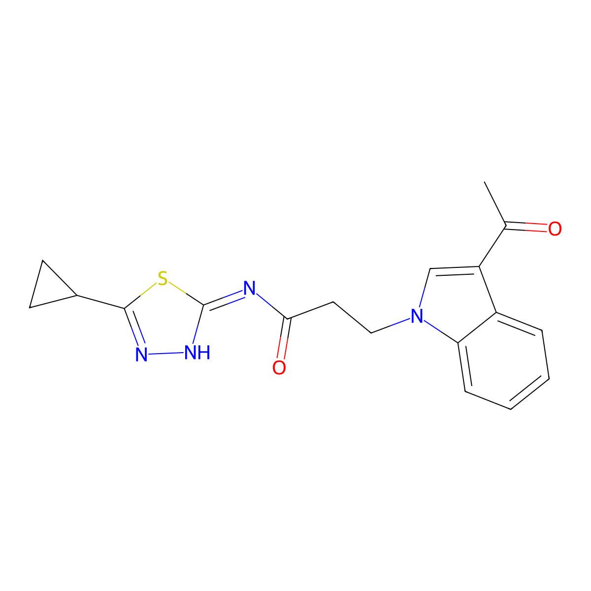 3-(3-acetyl-1H-indol-1-yl)-N-(5-cyclopropyl-1,3,4-thiadiazol-2-yl)propanamide molecular structure, CAS 1219572-45-8