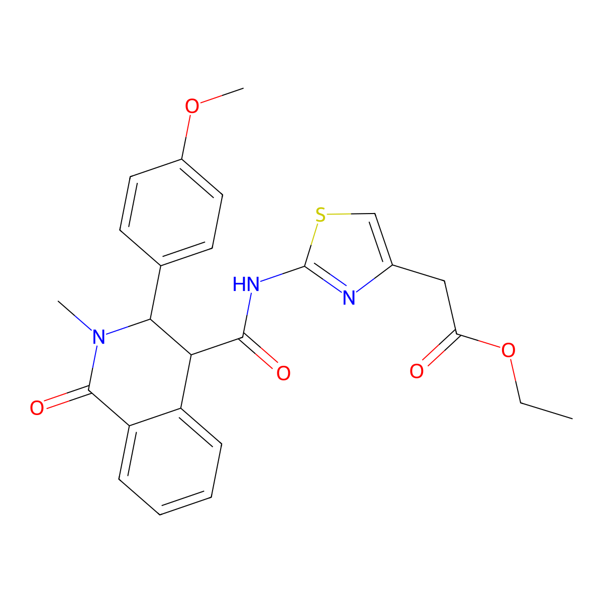Ethyl [2-({[3-(4-methoxyphenyl)-2-methyl-1-oxo-1,2,3,4-tetrahydroisoquinolin-4-yl]carbonyl}amino)-1,3-thiazol-4-yl]acetate molecular structure, CAS 1219573-07-5
