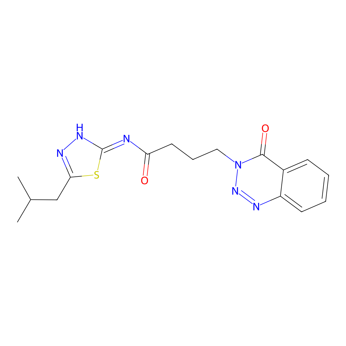 N-[(2Z)-5-(2-methylpropyl)-1,3,4-thiadiazol-2(3H)-ylidene]-4-(4-oxo-1,2,3-benzotriazin-3(4H)-yl)butanamide molecular structure, CAS 1219573-10-0