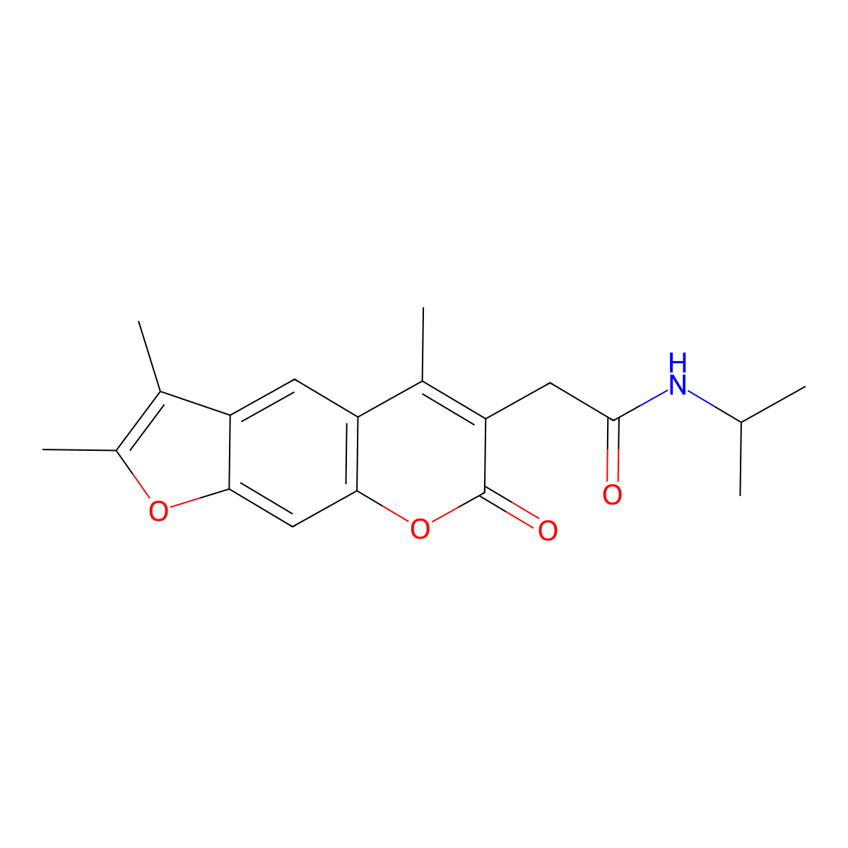 N-isopropyl-2-(2,3,5-trimethyl-7-oxo-7H-furo[3,2-g]chromen-6-yl)acetamide molecular structure, CAS 1219573-18-8