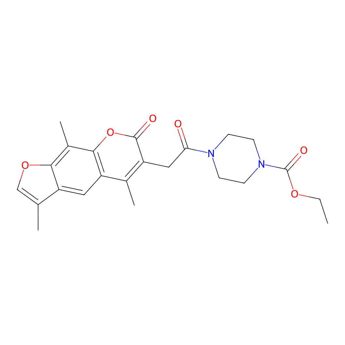 ethyl 4-[(3,5,9-trimethyl-7-oxo-7H-furo[3,2-g]chromen-6-yl)acetyl]-1-piperazinecarboxylate molecular structure, CAS 1219573-35-9