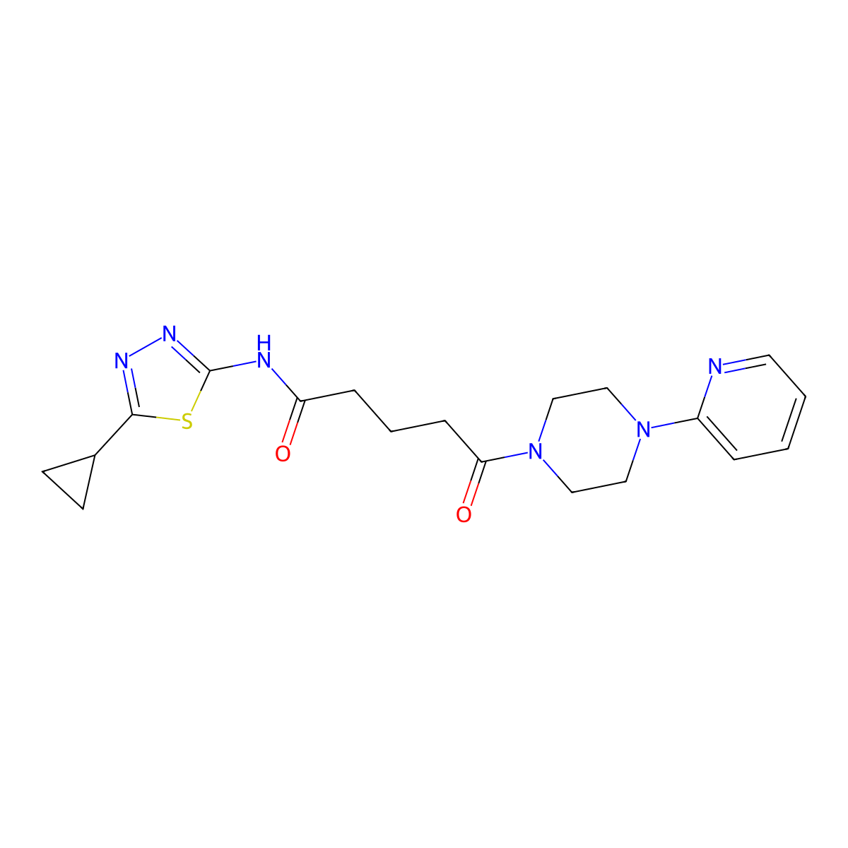 N-[(2E)-5-cyclopropyl-1,3,4-thiadiazol-2(3H)-ylidene]-5-oxo-5-[4-(pyridin-2-yl)piperazin-1-yl]pentanamide molecular structure, CAS 1219573-58-6