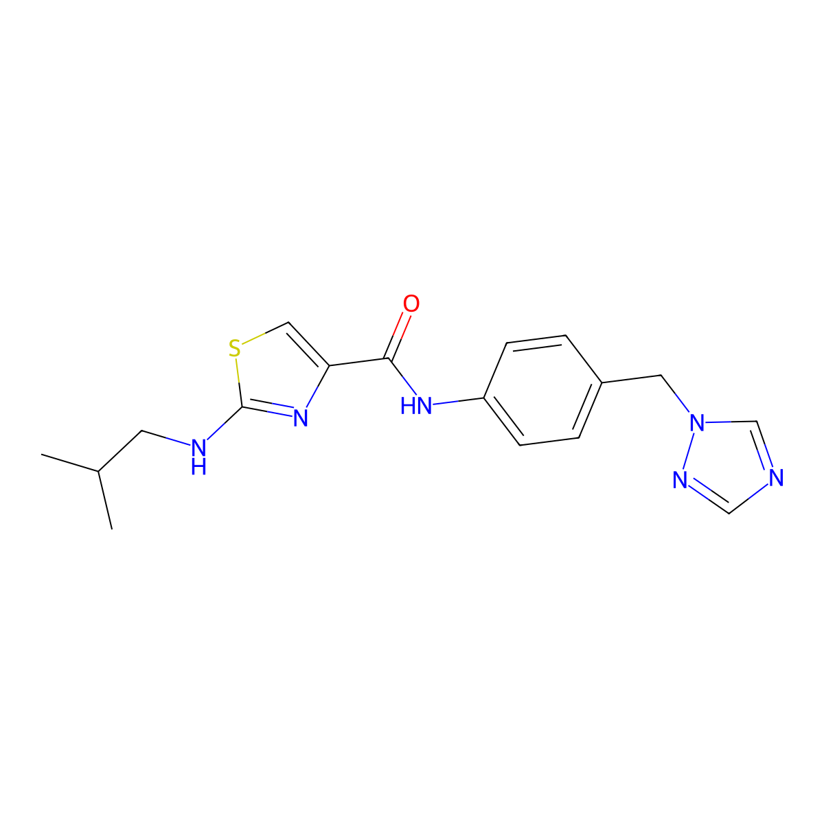 2-[(2-methylpropyl)amino]-N-[4-(1H-1,2,4-triazol-1-ylmethyl)phenyl]-1,3-thiazole-4-carboxamide molecular structure, CAS 1219573-87-1