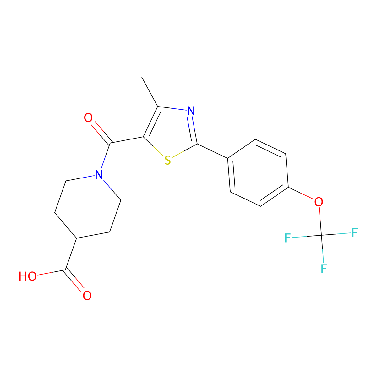 1-({4-Methyl-2-[4-(trifluoromethoxy)phenyl]-1,3-thiazol-5-yl}carbonyl)piperidine-4-carboxylic acid molecular structure, CAS 1219574-21-6
