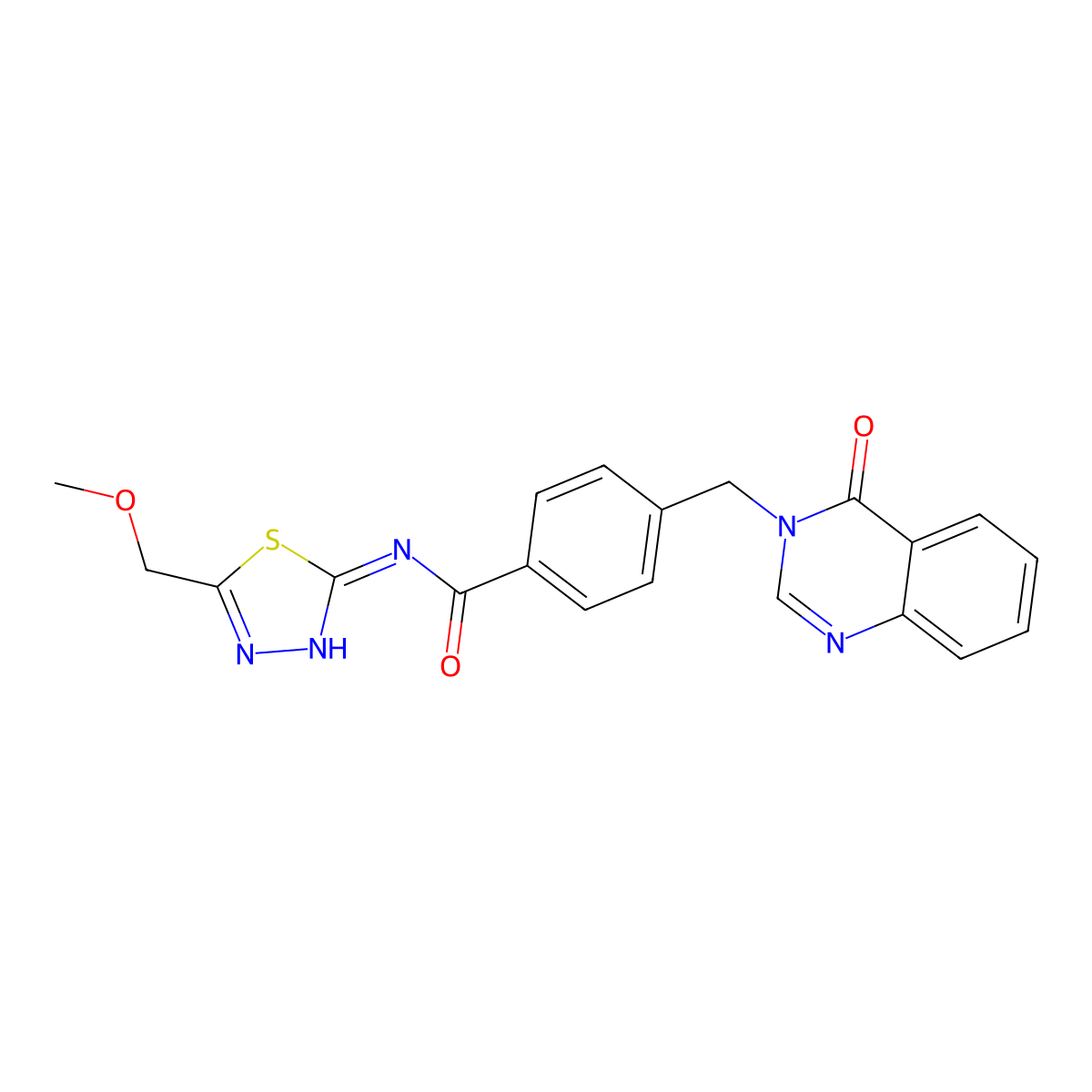 N-[(2E)-5-(methoxymethyl)-1,3,4-thiadiazol-2(3H)-ylidene]-4-[(4-oxoquinazolin-3(4H)-yl)methyl]benzamide molecular structure, CAS 1219574-52-3