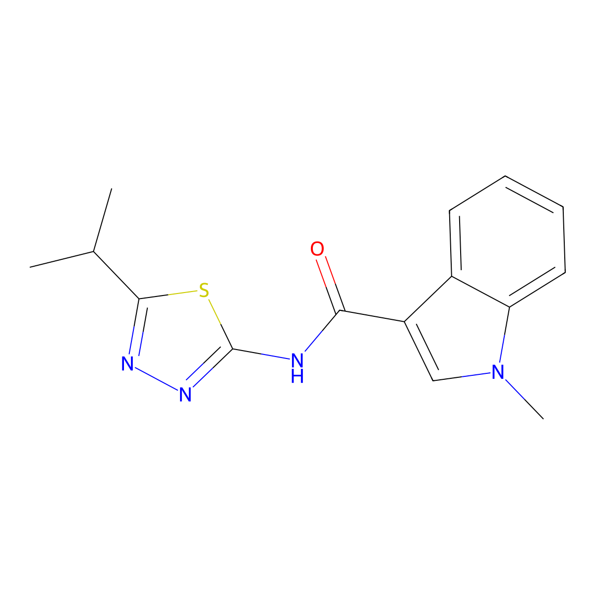 1-methyl-N-[(2E)-5-(propan-2-yl)-1,3,4-thiadiazol-2(3H)-ylidene]-1H-indole-3-carboxamide molecular structure, CAS 1219574-56-7