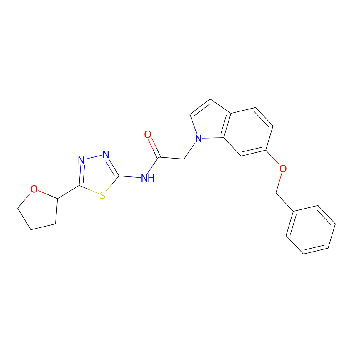 2-[6-(benzyloxy)-1H-indol-1-yl]-N-[(2E)-5-(tetrahydrofuran-2-yl)-1,3,4-thiadiazol-2(3H)-ylidene]acetamide molecular structure, CAS 1219574-66-9