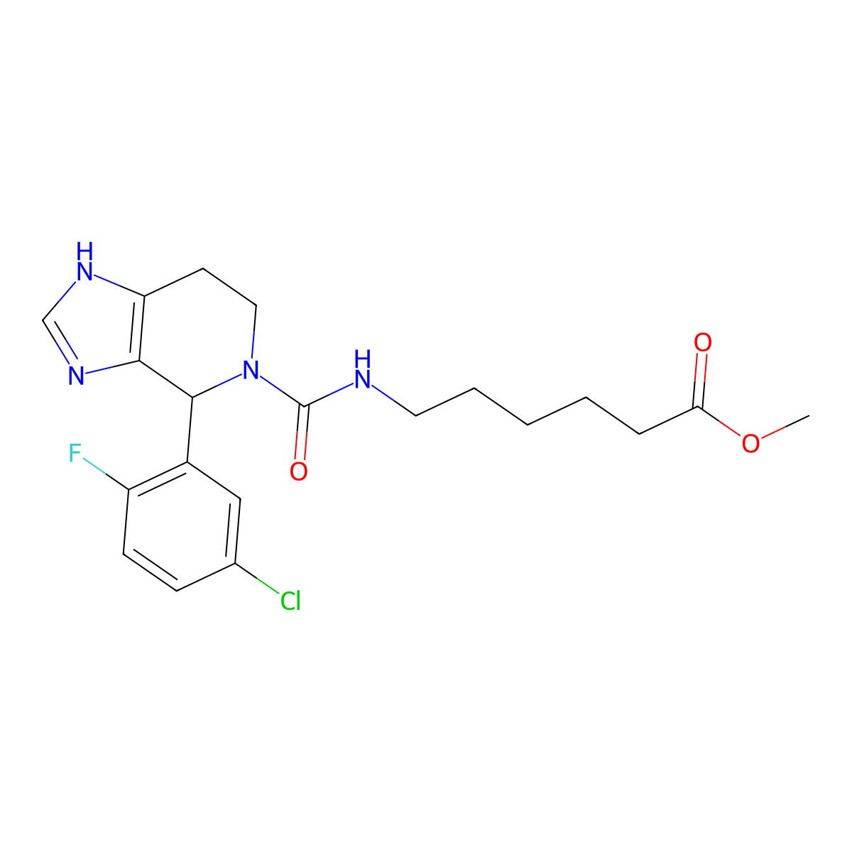 methyl 6-({[4-(5-chloro-2-fluorophenyl)-1,4,6,7-tetrahydro-5H-imidazo[4,5-c]pyridin-5-yl]carbonyl}amino)hexanoate molecular structure, CAS 1219574-73-8