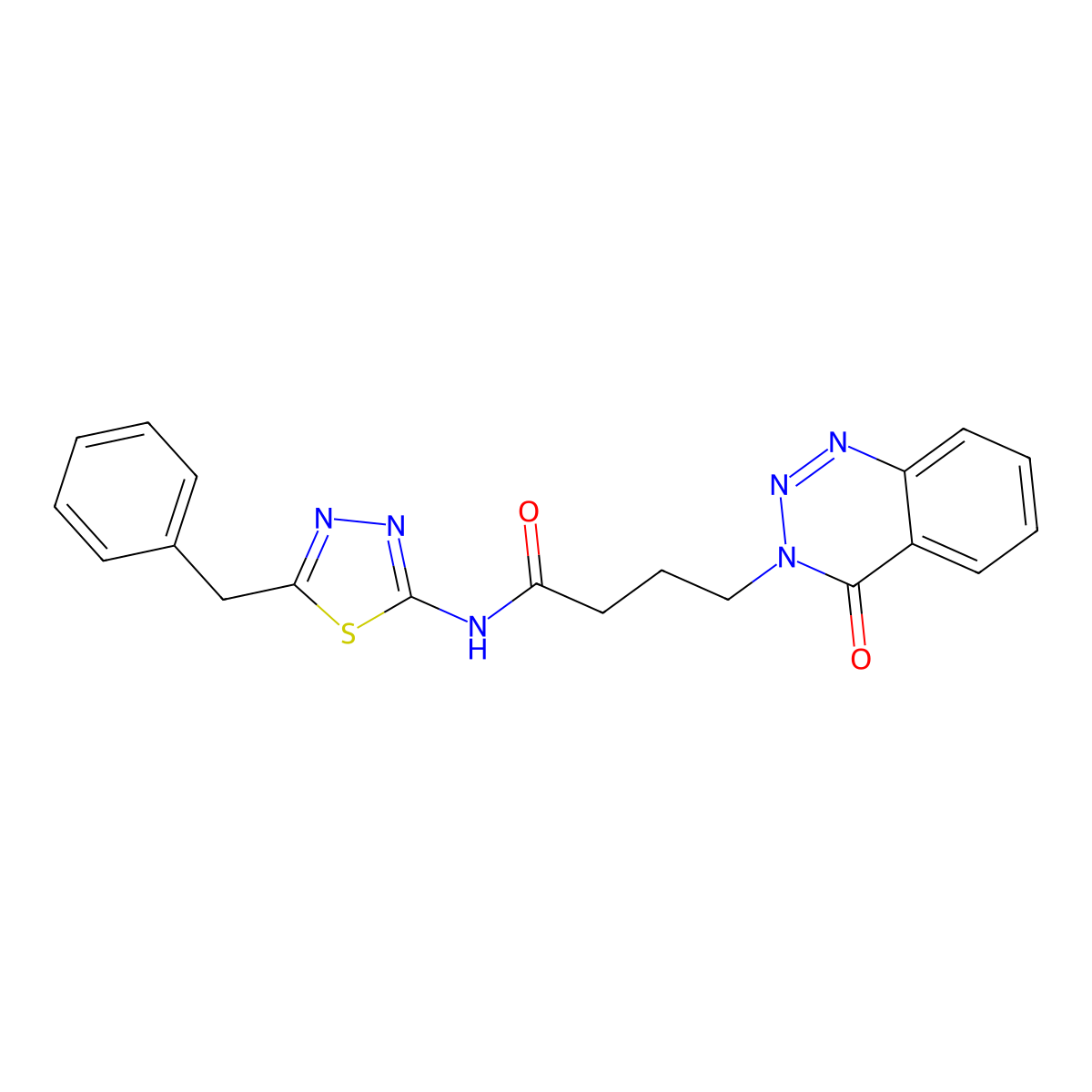 N-[(2Z)-5-benzyl-1,3,4-thiadiazol-2(3H)-ylidene]-4-(4-oxo-1,2,3-benzotriazin-3(4H)-yl)butanamide molecular structure, CAS 1219575-24-2